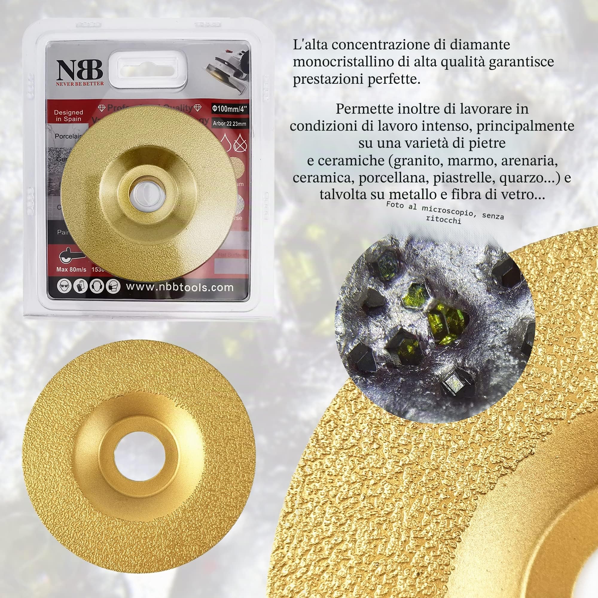 NBB Mola diamantata a tazza molatura su granito marmo ceramica piastrelle porcellana pietra muratura Metallo Vetro per macinazione a secco albero 22,23mm collegato a smerigliatrice angolare(Medio,1)