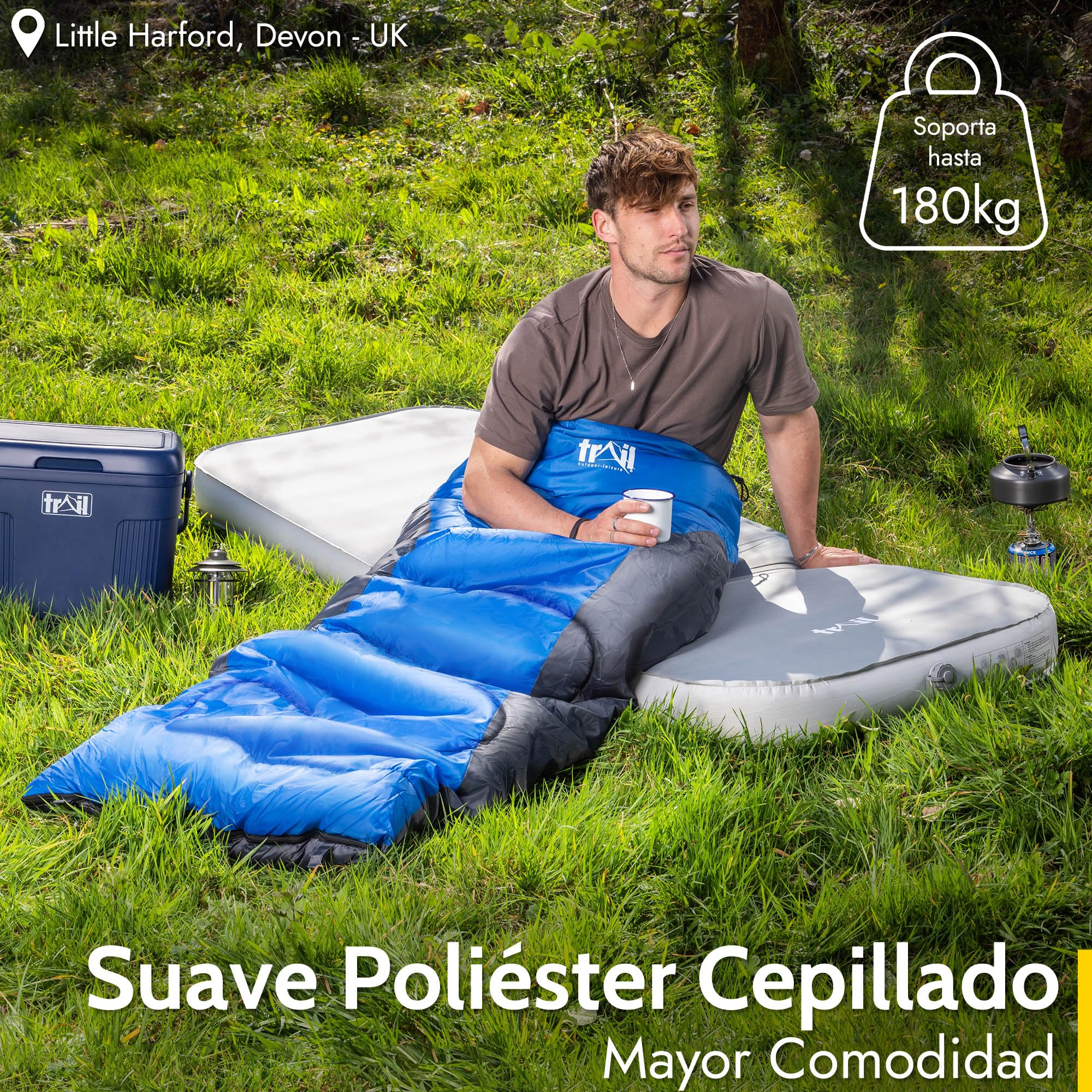 trail outdoor leisure Doppelte Camping Isomatte Selbstaufblasend Ultraleicht, Aufblasbare Isoliermatte, Memory Foam, Verstärkte Seiten, Gebürstetes Obermaterial, mit Tasche (200 cm x 70 cm x 10 cm)