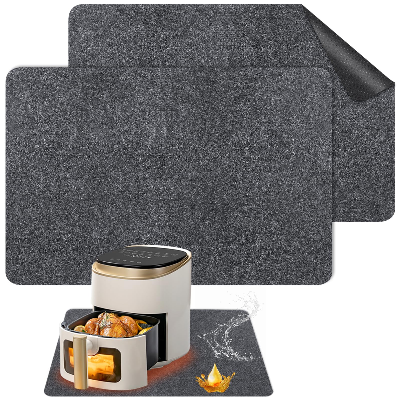 2Pcs Heat Resistant Mat for Air Fryer, Silicone & Felt Protector Pad