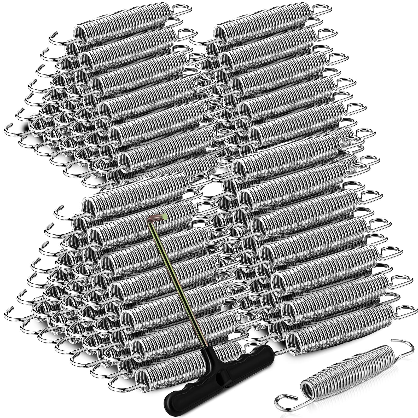 Photo 1 of Tudomro Trampoline Springs 5.5 Inch Bulk Heavy Duty Stainless Steel Replacement Trampoline Springs with T-Hook Weather Resistant Metal Pulling Tool Accessories (96)