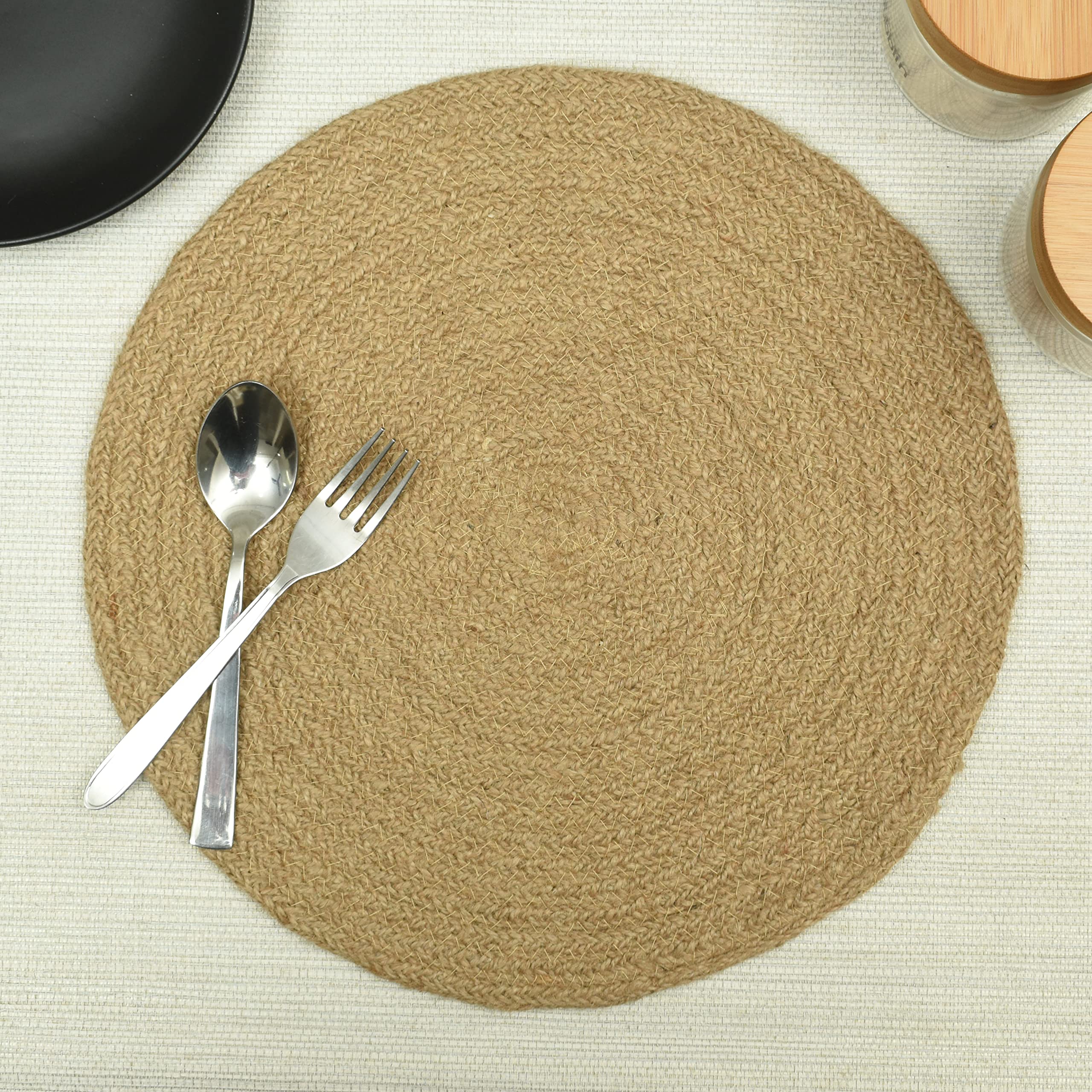 HOMADORN Jute/Cotton Round Trivet Reversible Table Place Mats for Casserole, Plates, Pan, Tray, Bowl, Vase, Decorative Sculptures (Grey (Pack of 6), 12 INCHES X 12 INCHES) — Amazon image 8