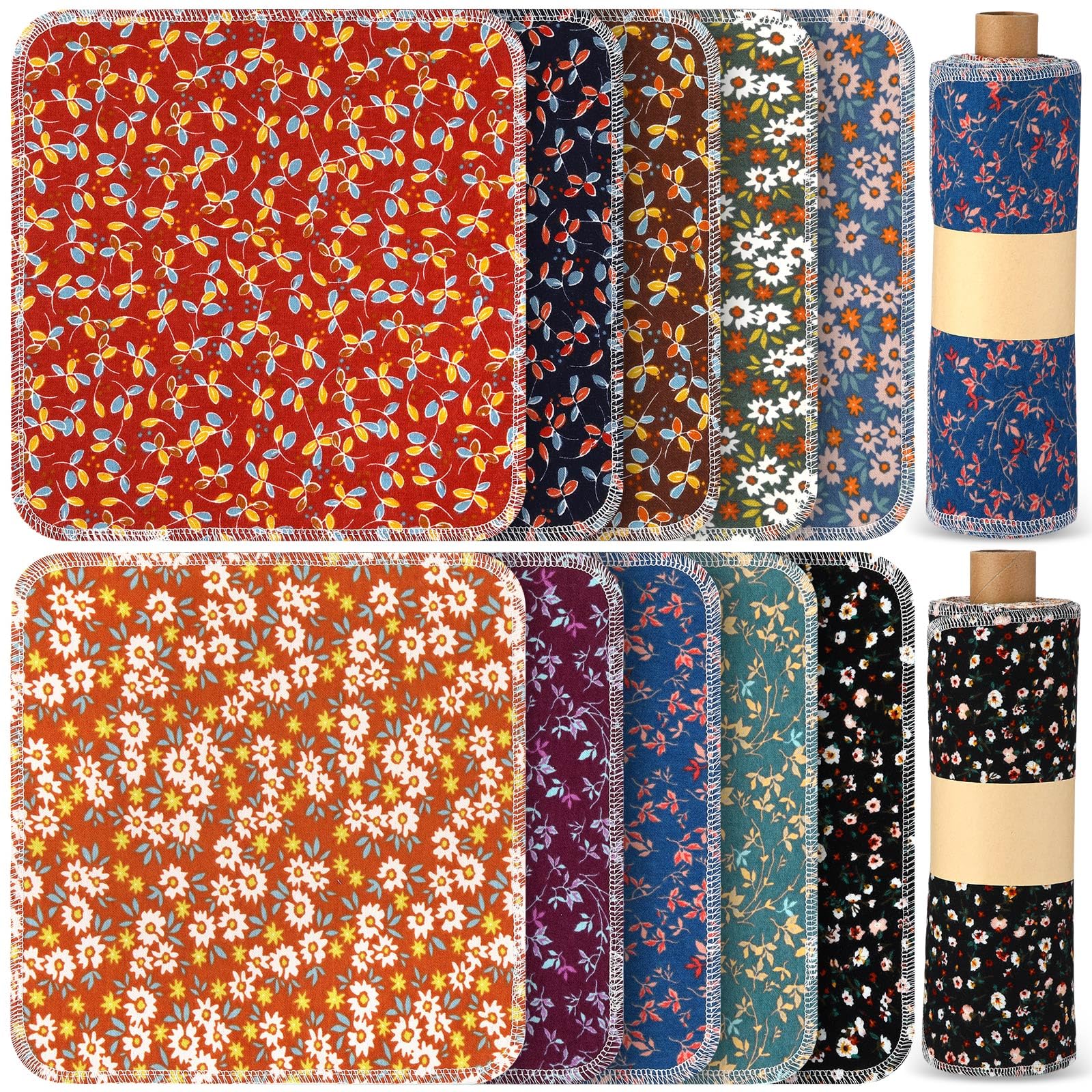 Redbaker 50 Pcs Reusable Paper Towels Paperless Towels Reusable Cotton Cloths Reusable Toilet Absorbent Washable Paper Towels with Roll Kitchen Dishcloth for Kitchen Paperless Dishcloths (Plants)