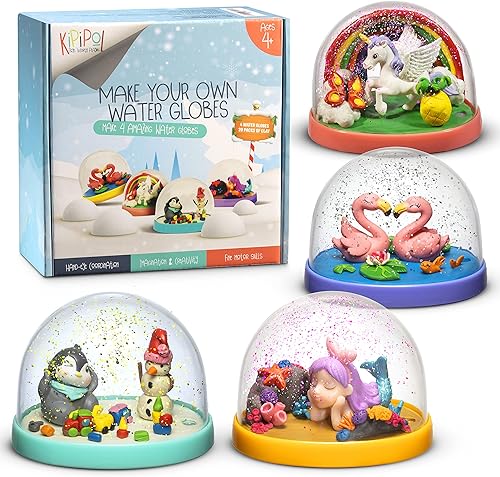 Kit de fabricación de globos de nieve para niños, haz tus propios globos de nieve para niñas con 4 globos de nieve de bricolaje, 5 figuras, 20