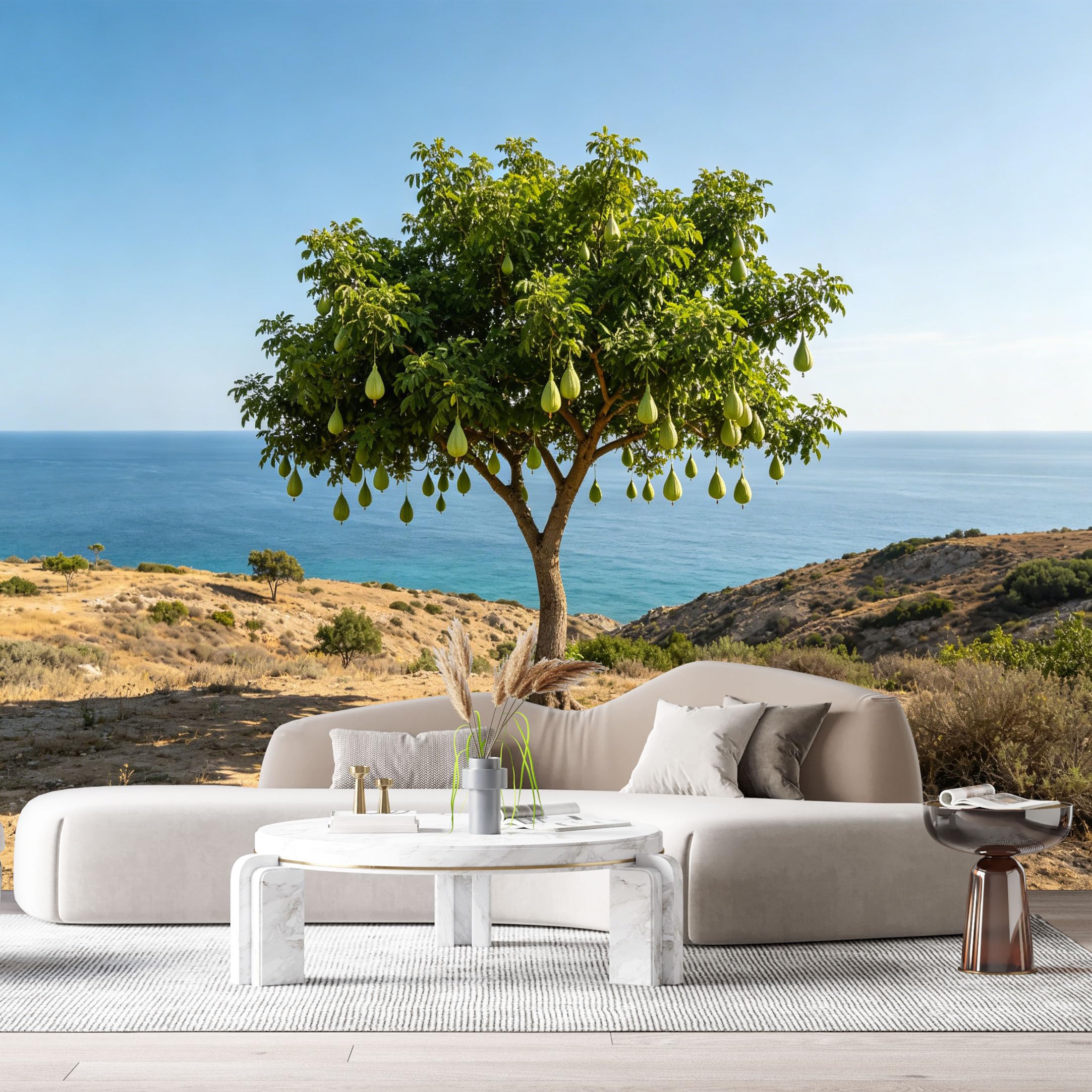 Custom Size Wall Murals Botanical Tropical Tree Coastal Ocean Landscape SelfAdhesive Wall Fabric Removable Large Wallpaper for Photo Living Room Interior Decor Wall Art