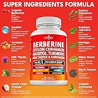 Vista 2 de Suplemento de berberina y canela de Ceilán - Melón amargo, glucomanano, Gymnema Sylvestre, cromo, moringa, cardo mariano, cúrcuma, pastillas