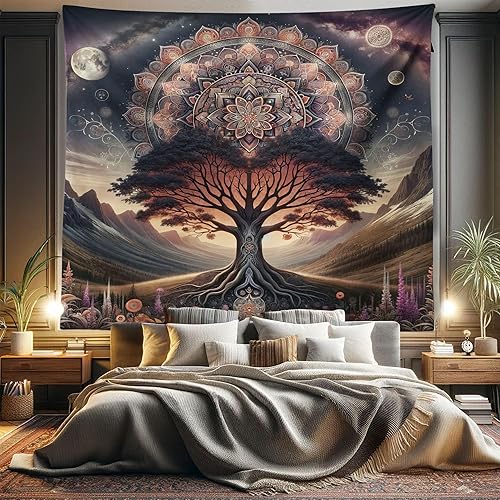 Miniatura 177 de Ambesonne Tapiz de fantasía, paisaje de fantasía con reloj, rayos de cielo de ensueño desde el techo, arte ficticio, colgante de pared ancho para