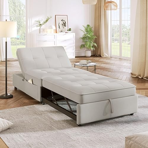 LUMISOL Cama otomana plegable, silla convertible para espacio pequeño, sofá moderno de lino transpirable con respaldo ajustable para sala de estar,