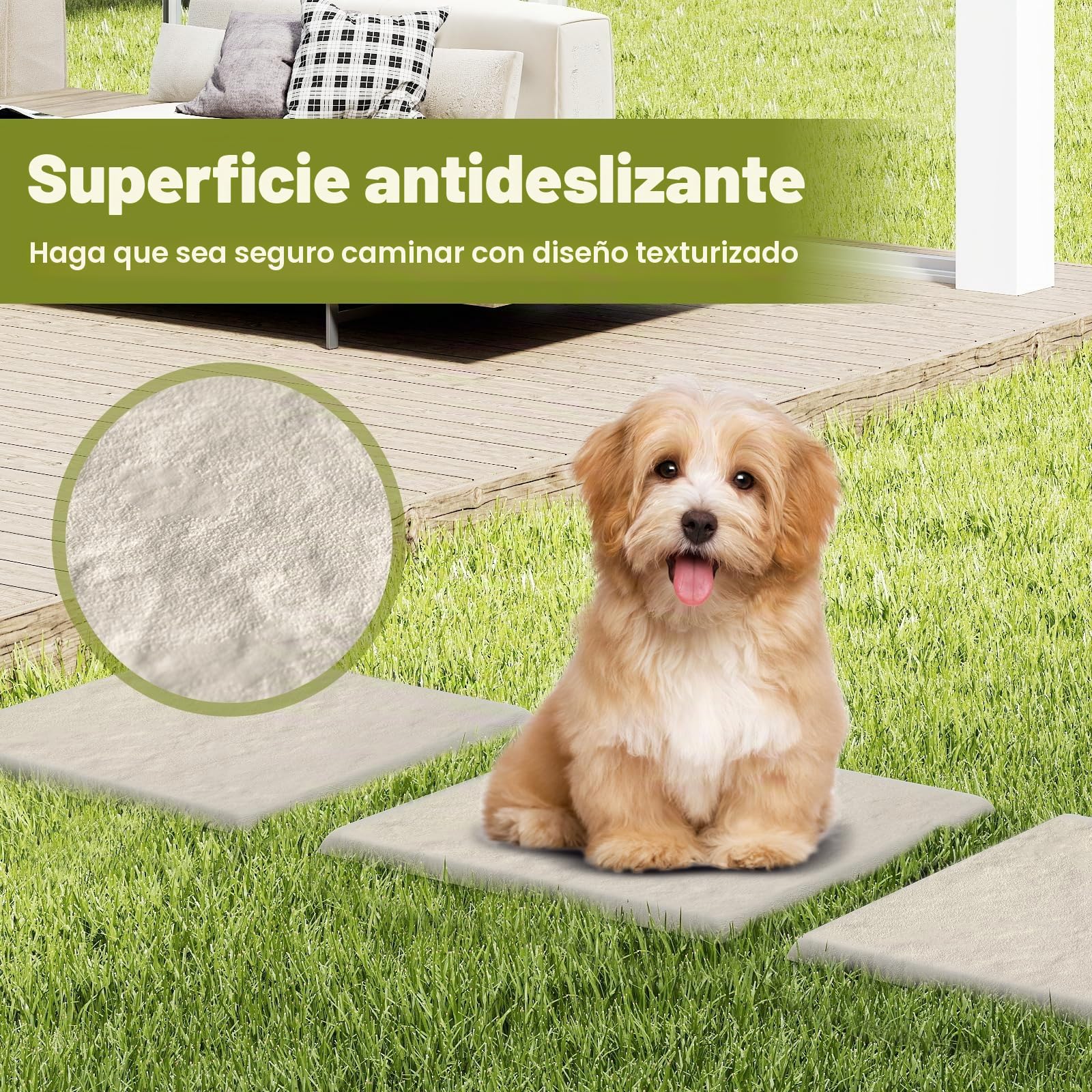 GIANTEX Camino de Pierdas con 8 Piezas, Escalones Cuadradas 39,5 x 39,5 cm, Baldosas de Jardín de PP Resistente, Superficie Antideslizante, Estacas para Tierra Incluidas (Beige)