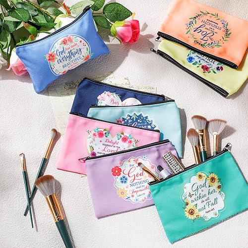 Miniatura 6 de 8 bolsas de cosméticos cristianas inspiradoras con versículos bíblicos, regalos motivacionales con oraciones, bolsas de maquillaje de doble cara con
