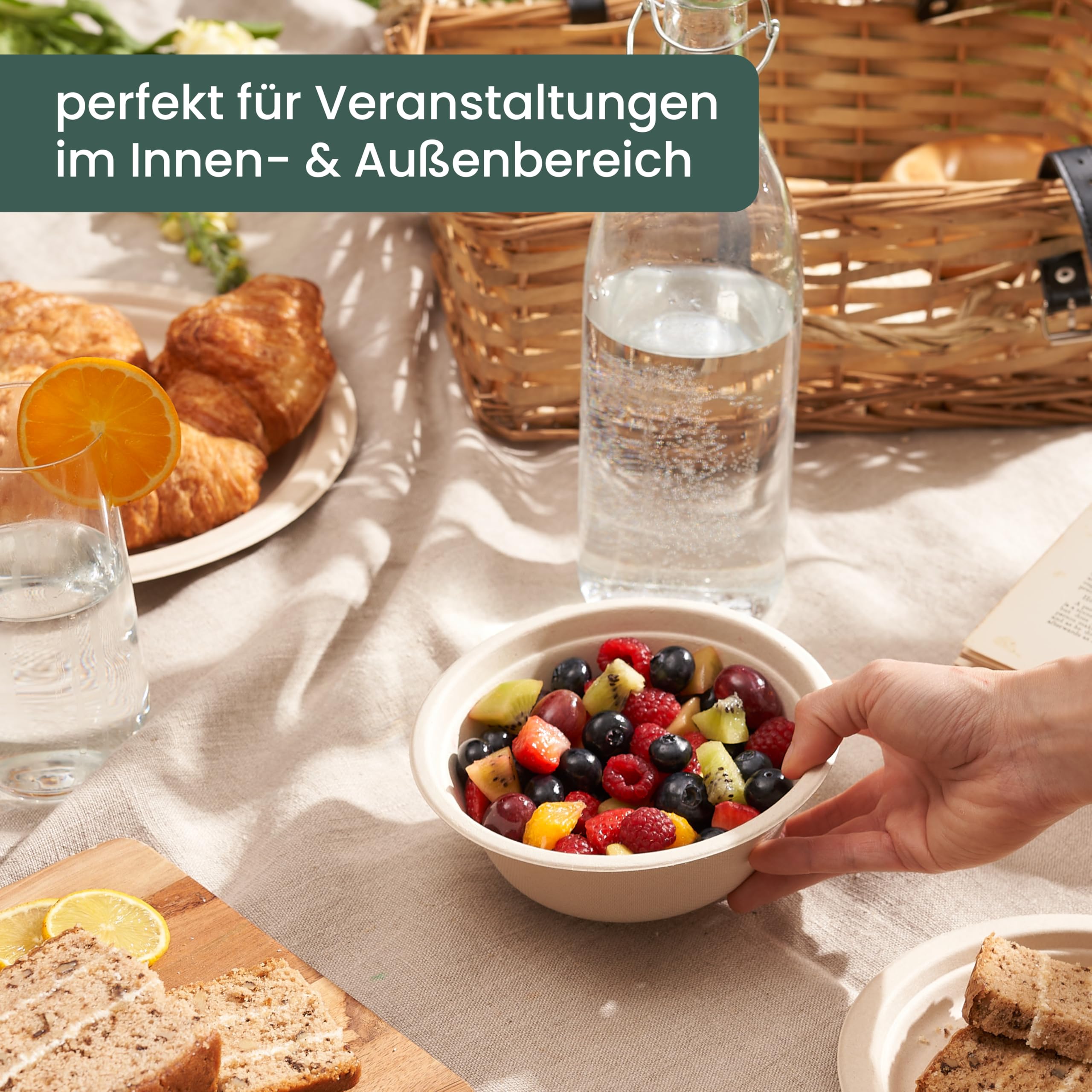 HAAGO 200 Umweltfreundliche Zuckerrohrschalen Biologisch abbaubar & Kompostierbar - wie Pappschalen, Einwegschalen für heiße und kalte Speisen - 500ml