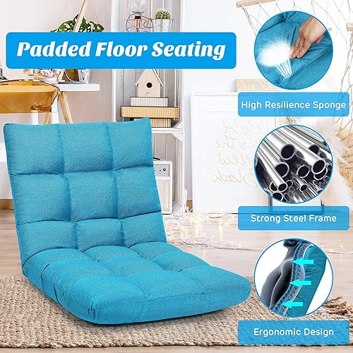 Miniatura 43 de Giantex Sofá ajustable para juegos de piso, acolchado de 14 posiciones, plegable, reclinable perezoso, esponja de alta resistencia, tela de algodón