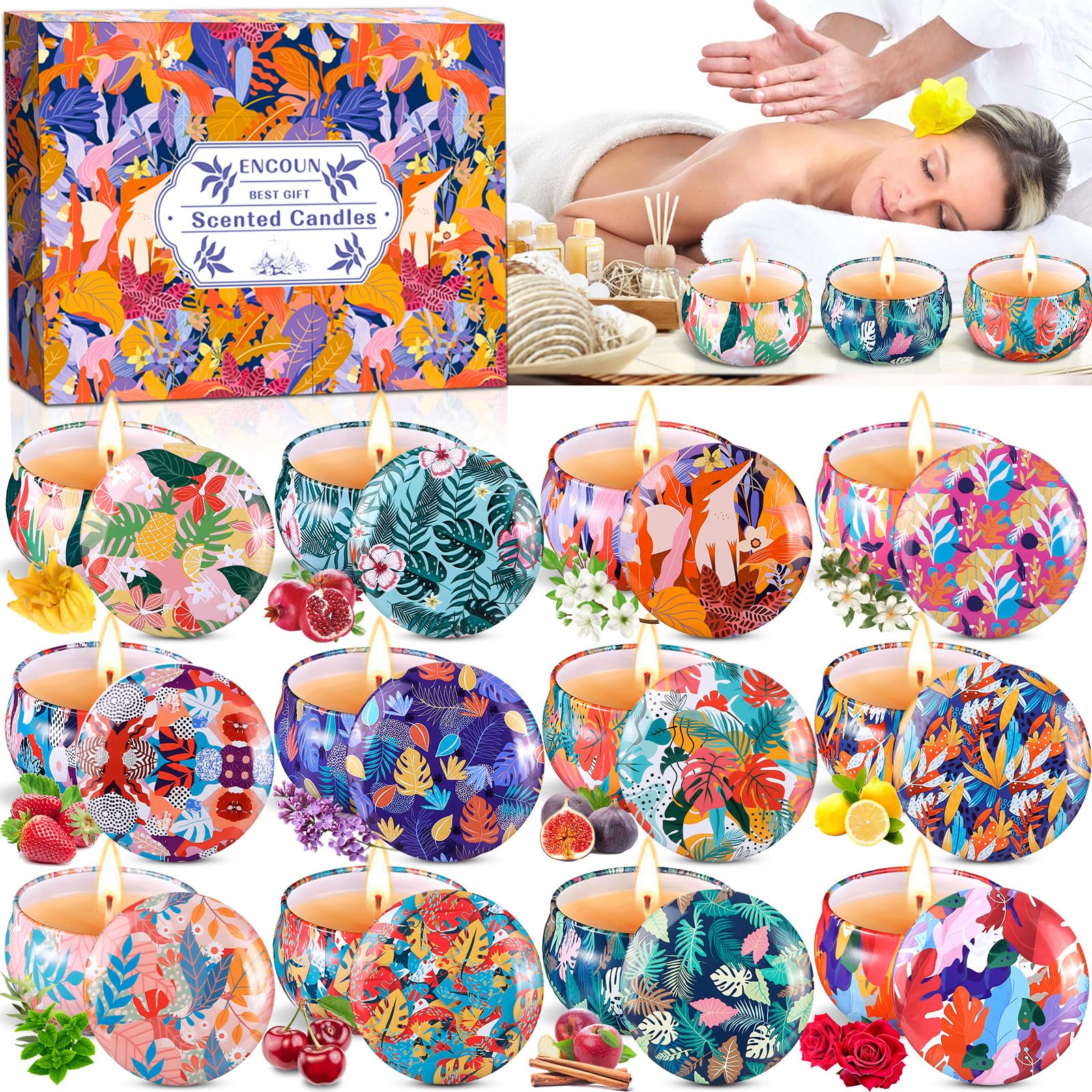 12 Piezas Velas Perfumadas, Velas Aromáticas Regalo, Velas de Aromaterapia Cera de Soja Natural, Regalos para Mujer, Juego de Velas para Yoga, Baño, Dormitorio, Madre, Día de San Valentín