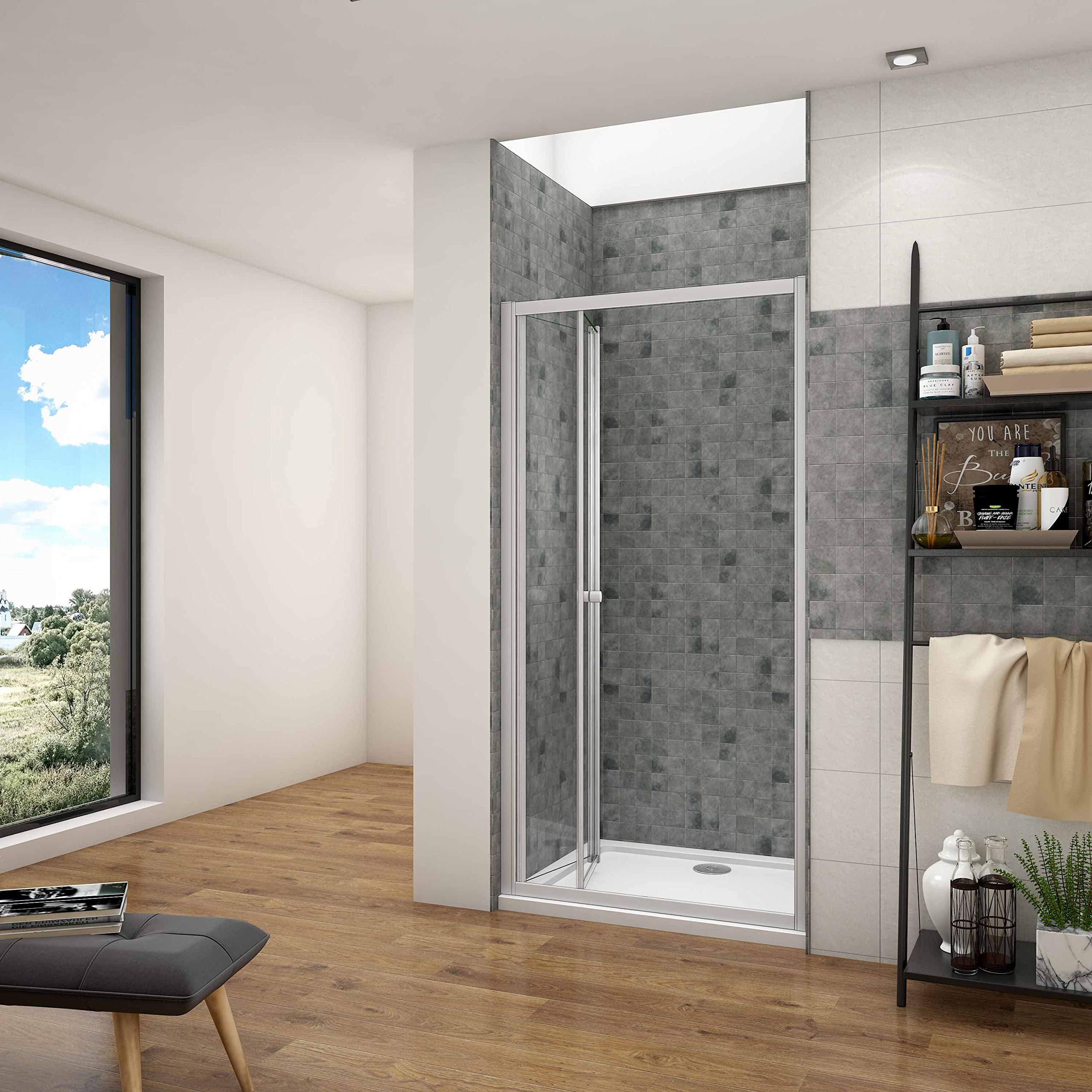 Mamparas de Ducha Frontal Puerta Plegable 2 Hoja Plegable Cristal Templado 5mm, 100x185cm