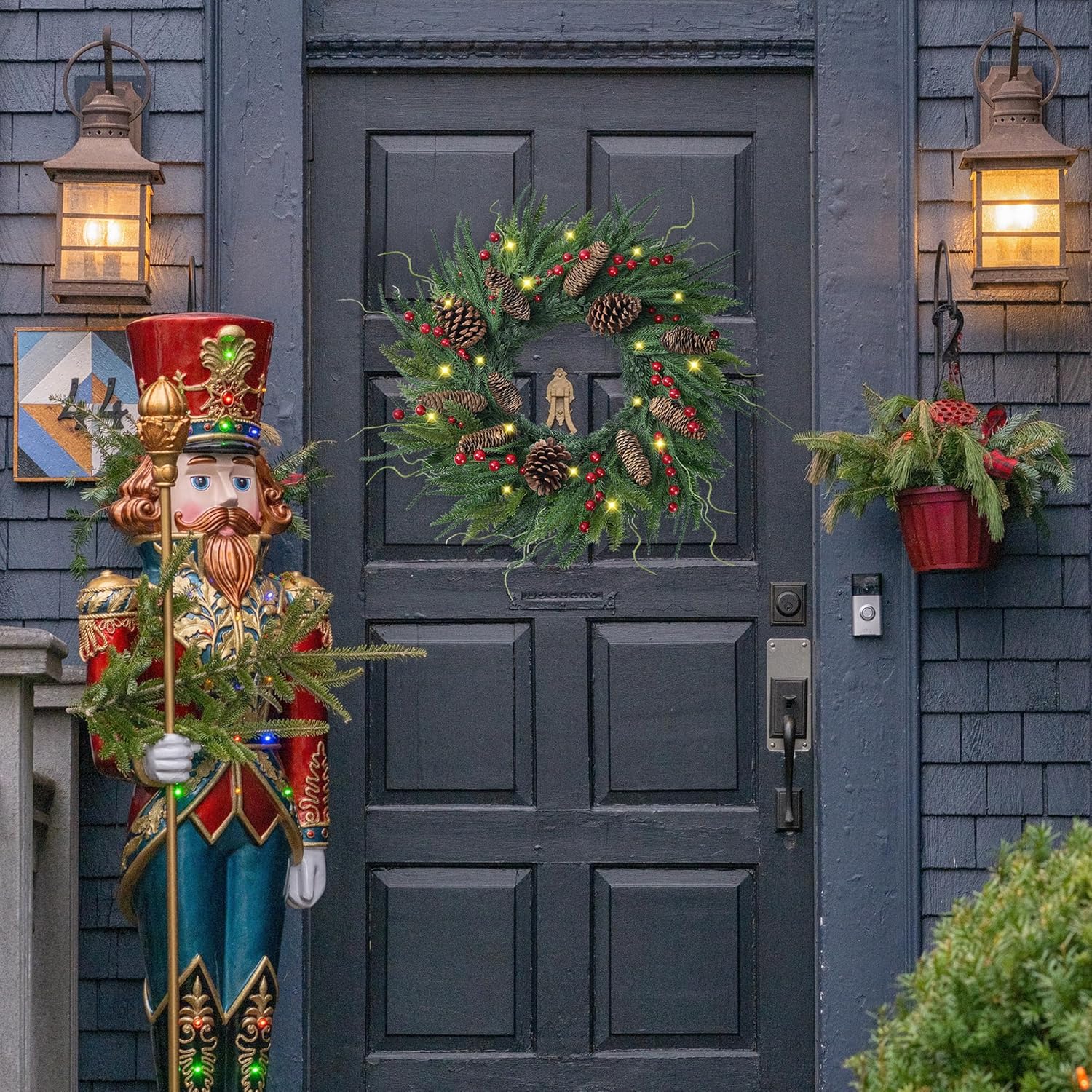 24’’ Real Touch Norfolk Pine Wreath Artificial Christmas Green Wreath for Front Door with Red Berries Pinecones Christmas Decorations for Winter Farmhouse Wall Indoor Outdoor Home Holiday Xmas Decor - Image 4