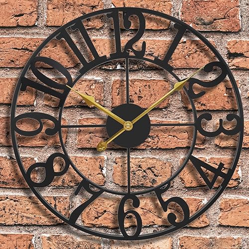 Reloj grande para decoración de sala de estar, reloj de pared moderno negro de 16 pulgadas, funciona con pilas, reloj decorativo de metal grande