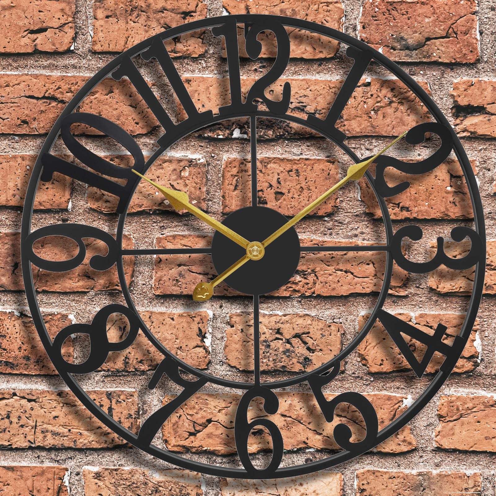 Grande horloge murale d'extérieur silencieuse sans tic-tac à piles, horloge murale moderne en métal noir pour terrasse, porche, piscine, ferme, cuisine, chambre à coucher, salon 40,6 cm