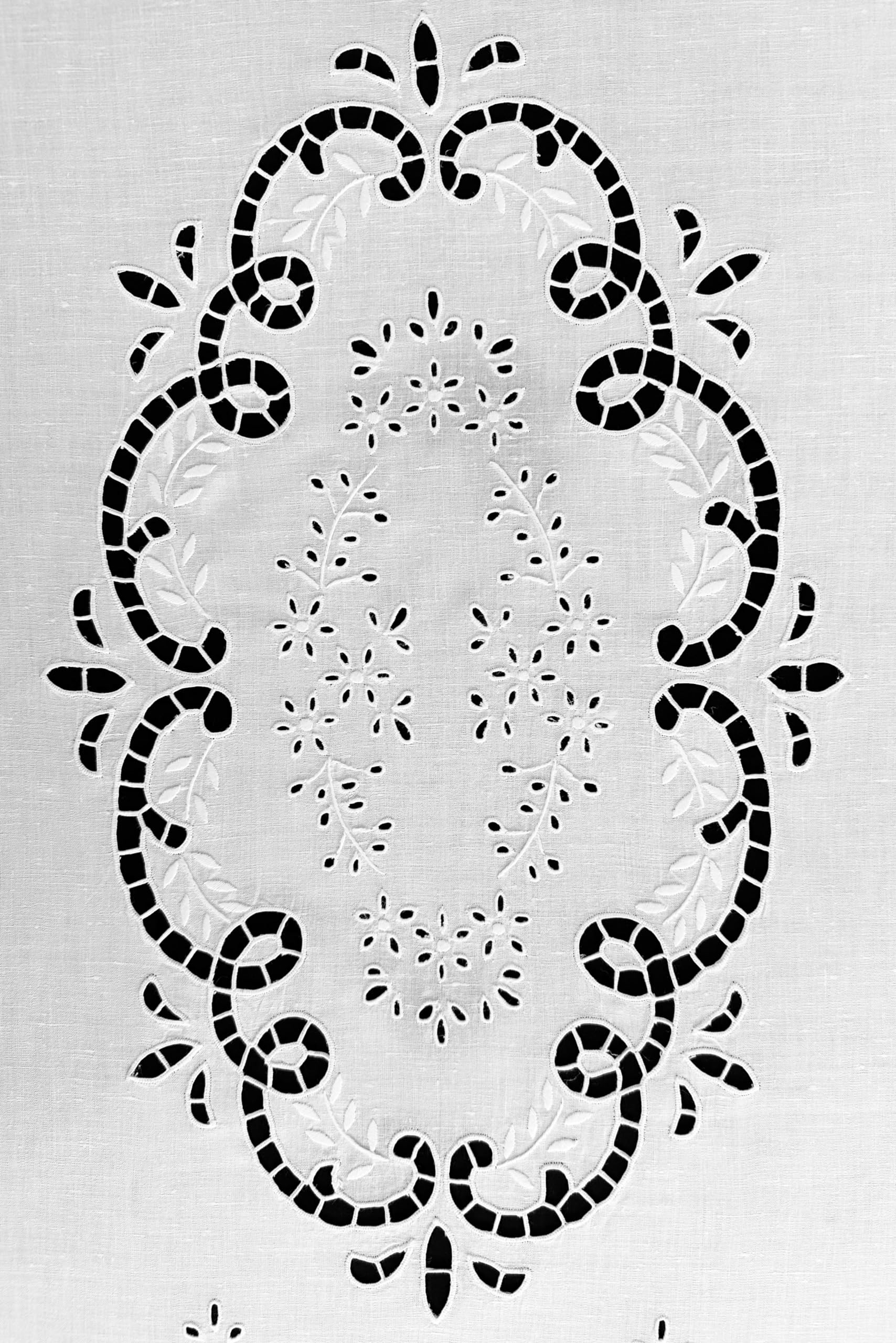 Zenoni & Colombi Coppia di Tende Ricamate a mano Doria Made in Italy Misto Lino Varie Dimensioni (45x150) Bianco