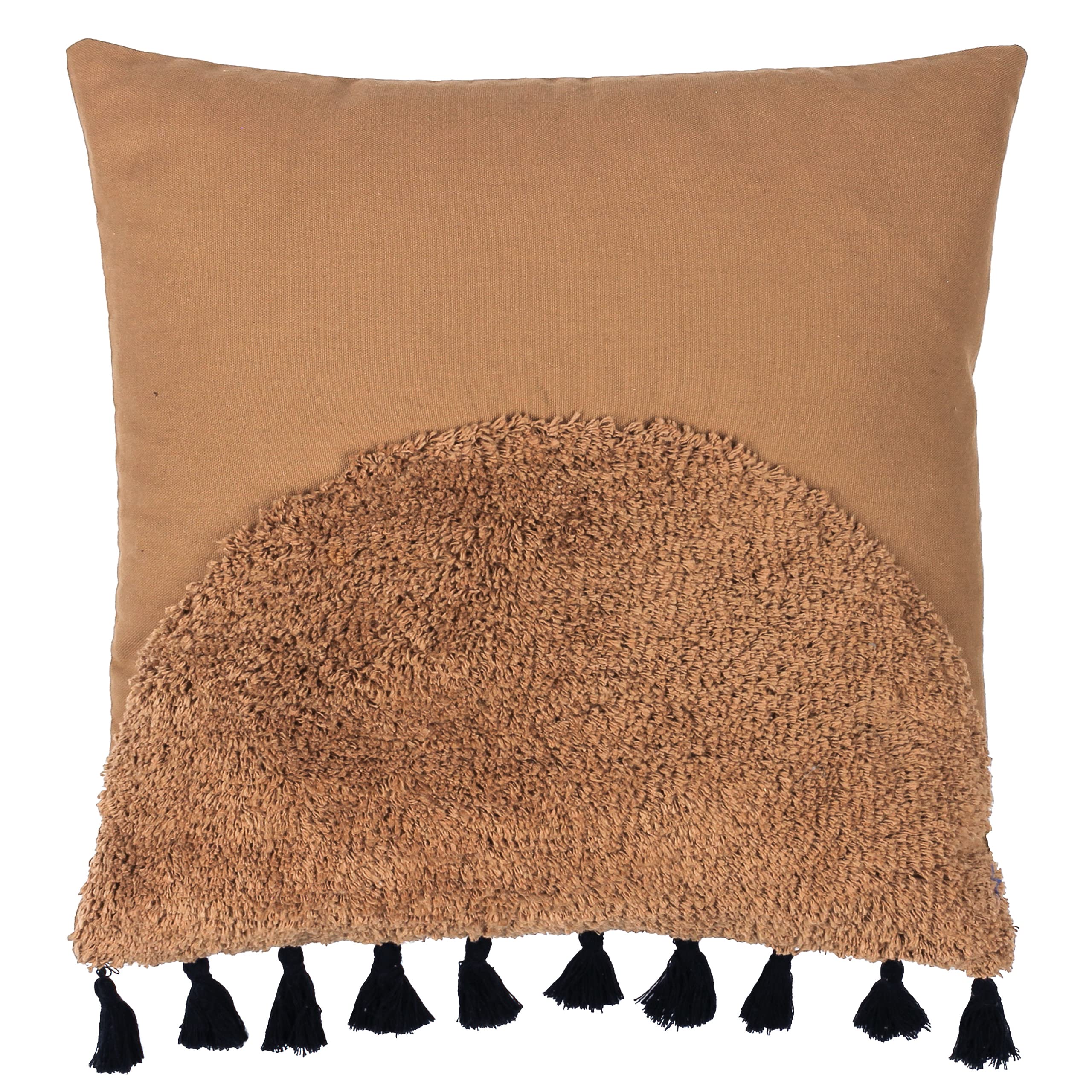 Furn Brown Radian Semi Circle Tufted Cotton Tasselled Cushion In | Size: 45Cm X 45Cm