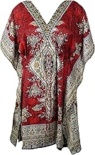 Womens Kaftan Dresses, Red Dashiki Print Beachwear Cover Up Casual Dress 3XL