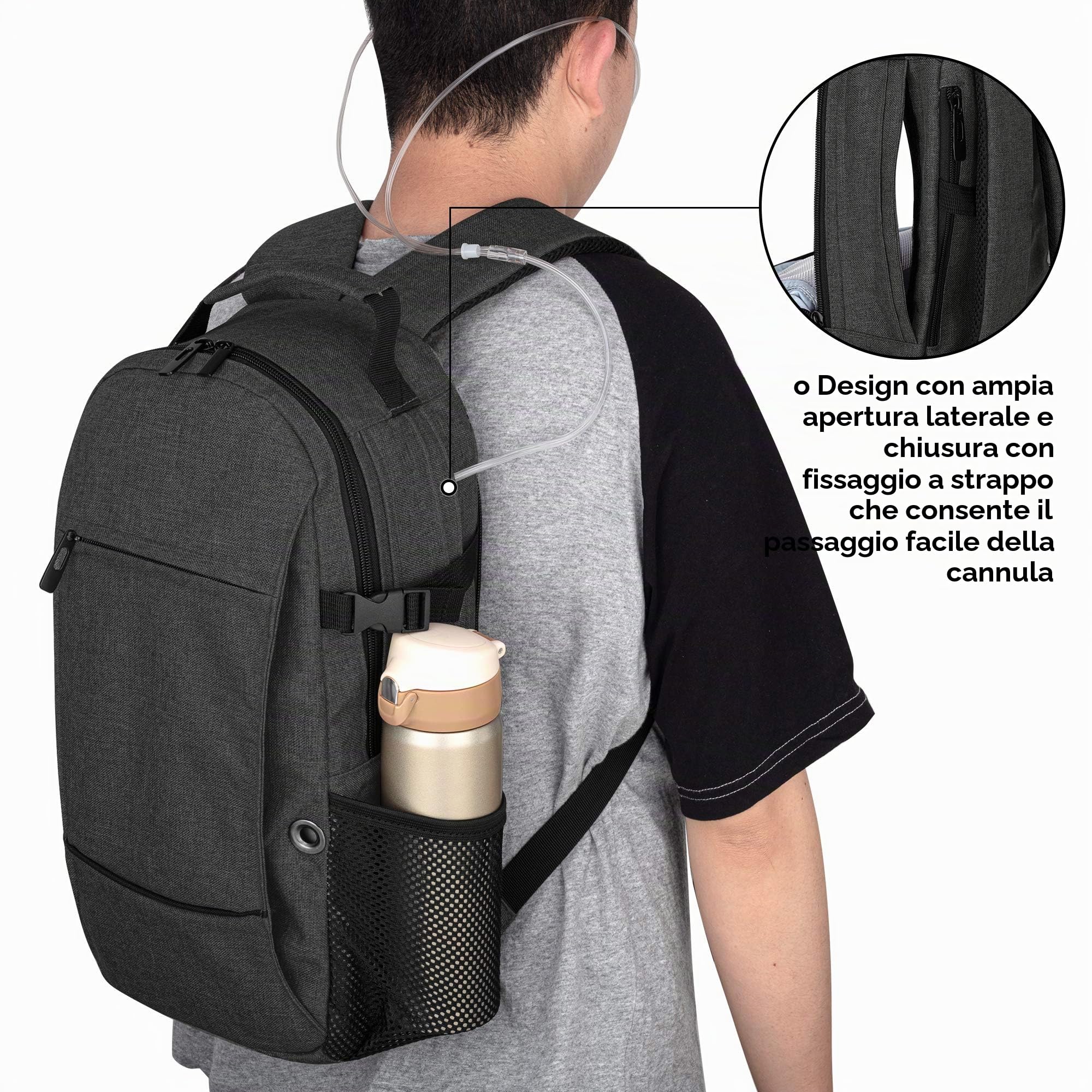 CURMIO Zaino per bombole di ossigeno, borsa da trasporto per bombole di ossigeno,ideale per la base quotidiana, viaggi, adatto per bombole di dimensioni M2, M4/ A, ML6, M6 / B, M7, M9 / C,Nero