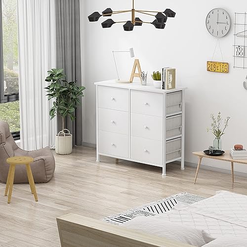 Miniatura 21 de BOLUO - Cómoda blanca para dormitorio, organizador de 6 cajones, torre de almacenamiento de tela, pequeña unidad para armario, guardería, pasillo y