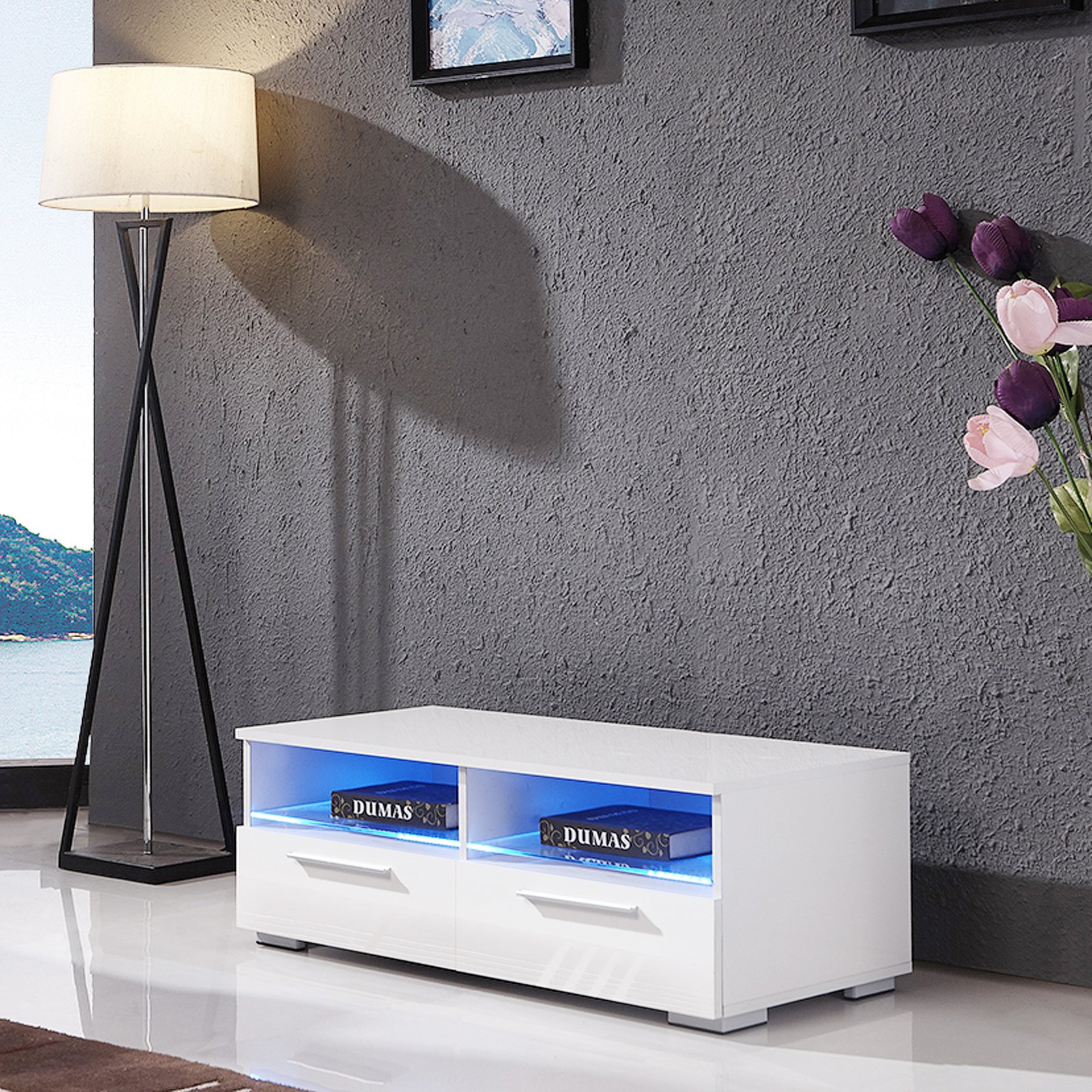 Buy mecor High Gloss TV Stand TV Unit with LED Lights Modern