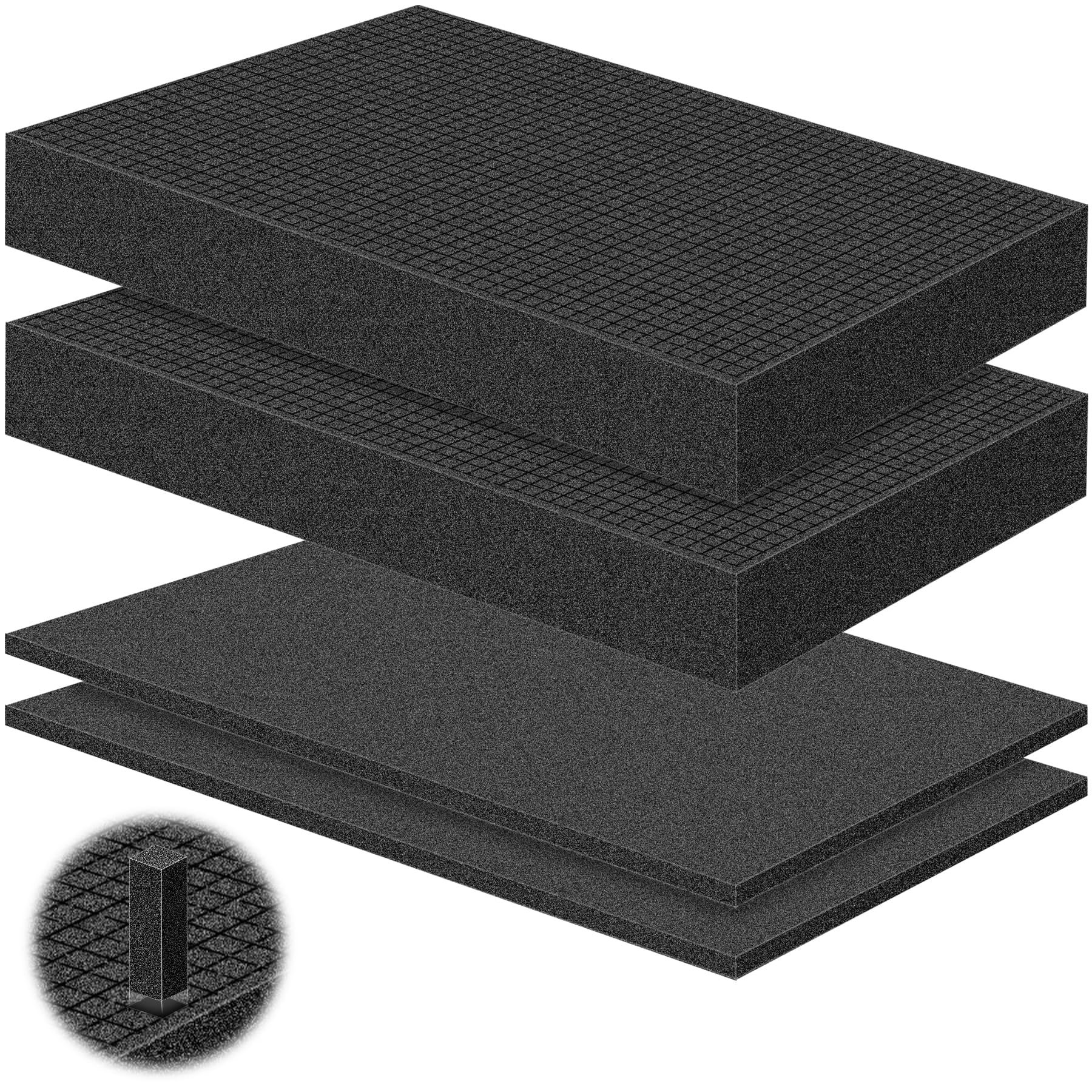ToLanbbt 4P Pick and Pluck Pre Cubed Foam, 2 Size Customizable Pick Apart Foam Polyurethane Sheets Insert, Pre Cutted Case Foam Pads for Tool Interlock Box Camera Storage (16x12x0.4 in, 16x12x2 in)