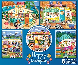 Ceaco - 5 in 1 Multipack - Happy Camper - (2) 300 Piece, (2) 500 Piece, (1) 750 Piece Jigsaw Puzzles