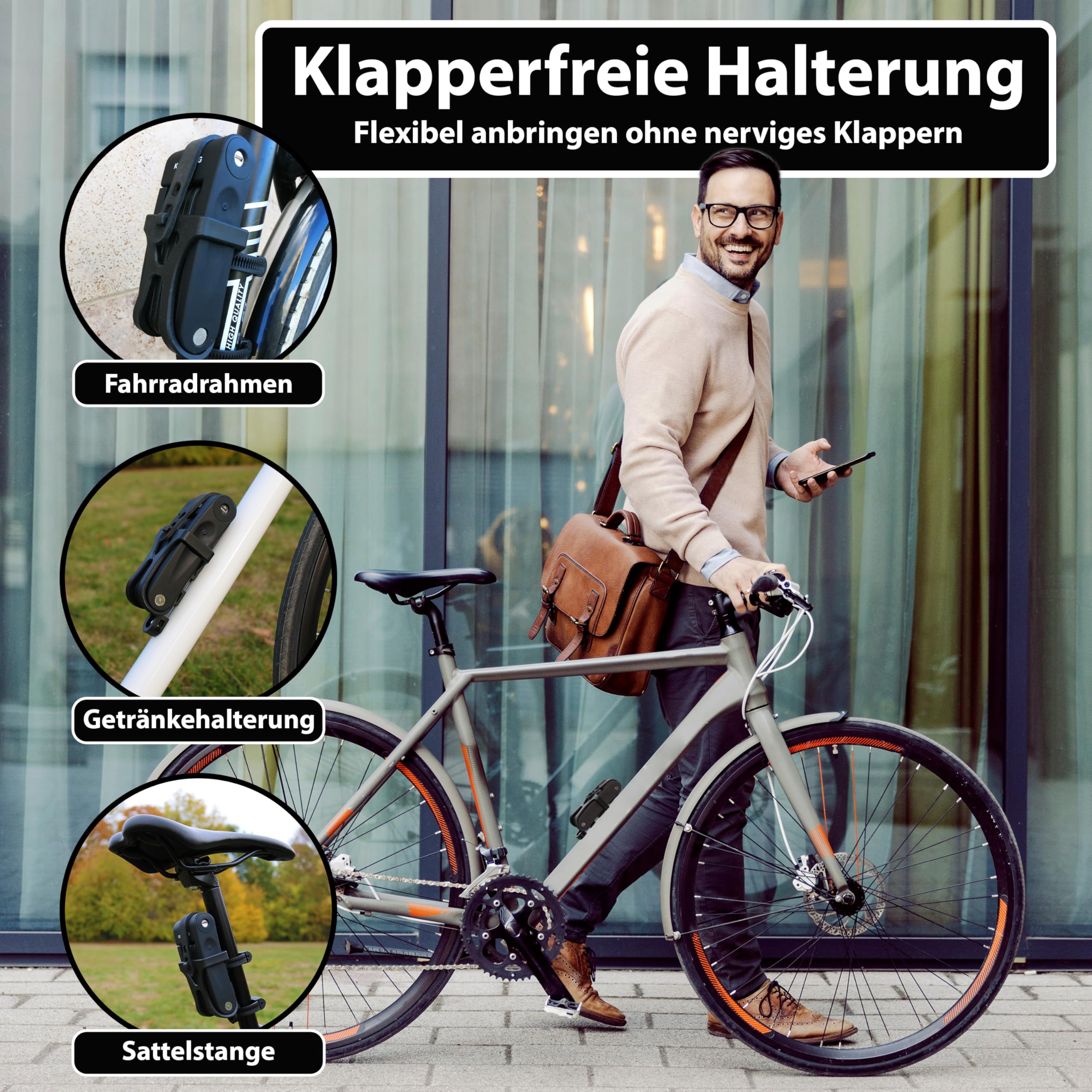 KOHLBURG leichtes & kleines Faltschloss - 680g leicht & 70cm lang - sicheres Fahrradschloss aus gehärtetem Stahl für E-Bike & Fahrrad mit Halterung