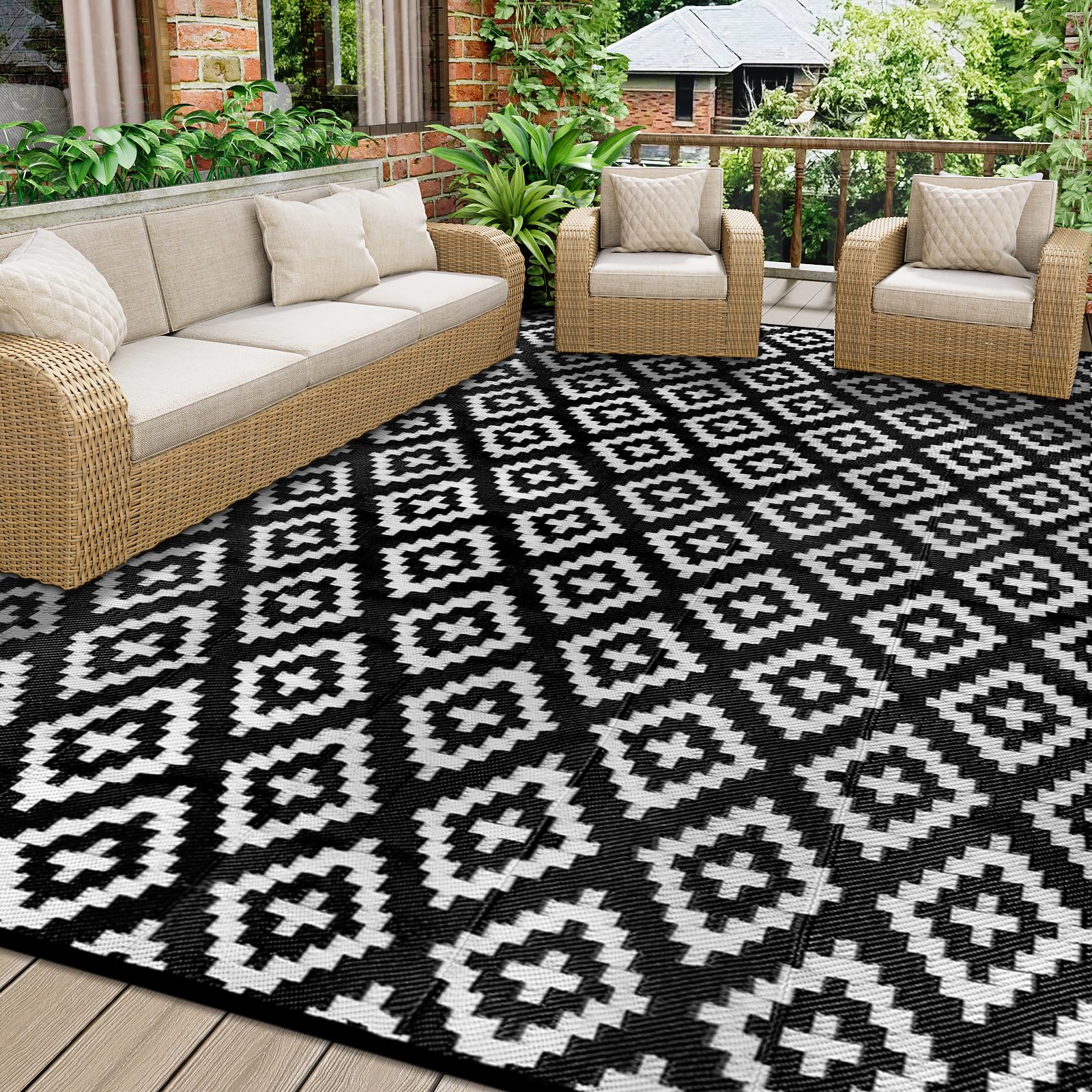 Homcomodar Outdoor Teppich für Patio Clearance UV-beständige Camping Matte Kunststoff Stroh Teppich wasserdichte Patio Teppich Reversible Matte für BBQ Picknick Balkon Beach Deck