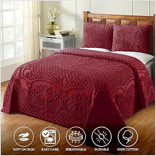 Miniatura 10 de Better Trends Ashton Collection Cubrecama supersuave y ligero con diseño de medallón, 100% algodón copetudo, lavable a máquina, secar en la