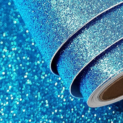 FunStick Papel de contacto con purpurina azul océano de 158 x 240 pulgadas despegar y pegar papel tapiz de purpurina azul brillante decorativo