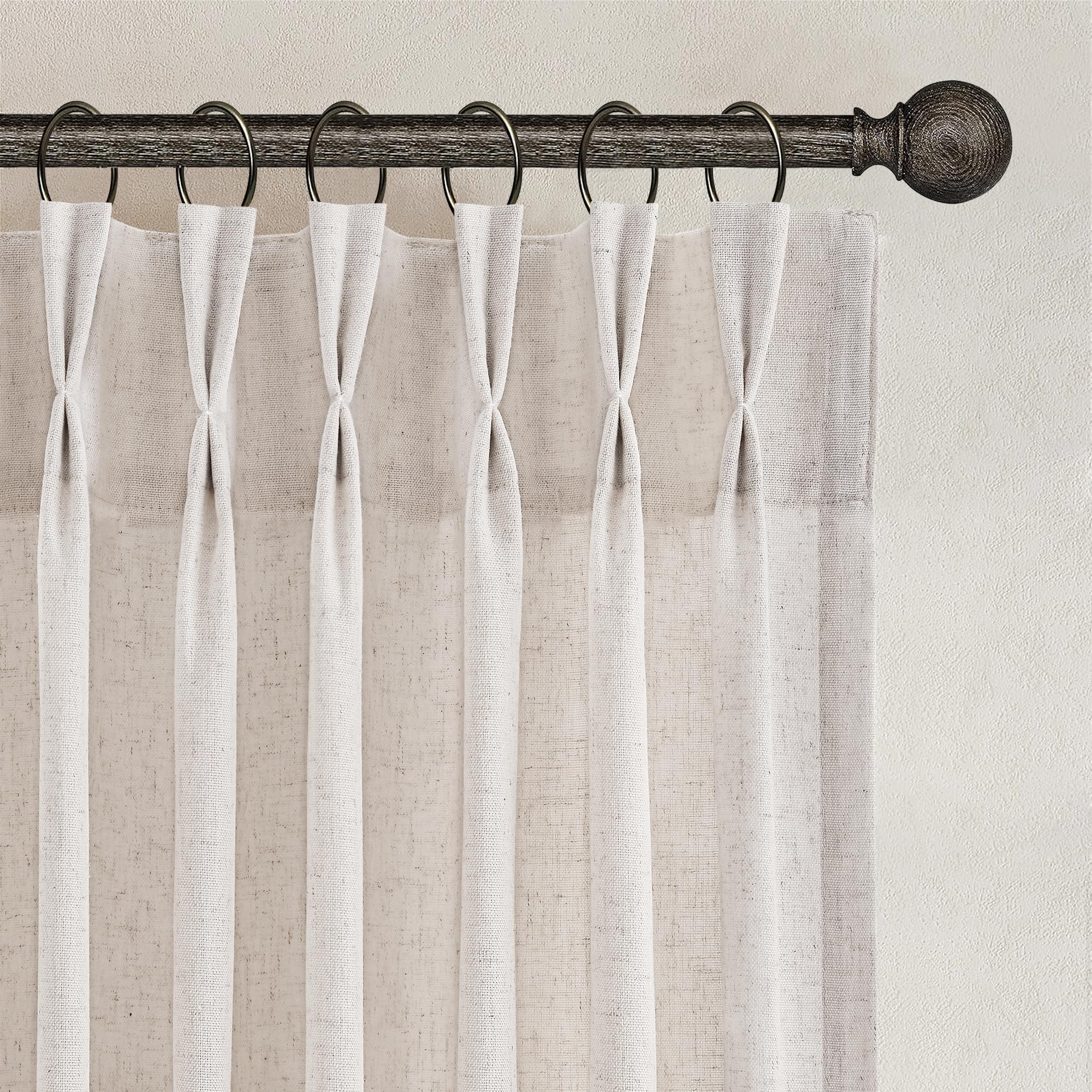 Natural Beige Pinch Pleated Linen Curtains 96 Inch 2 Panels Set for Living Room Bedroom Cream Colored Boho Room Decor Light Filtering Semi Sheer Back