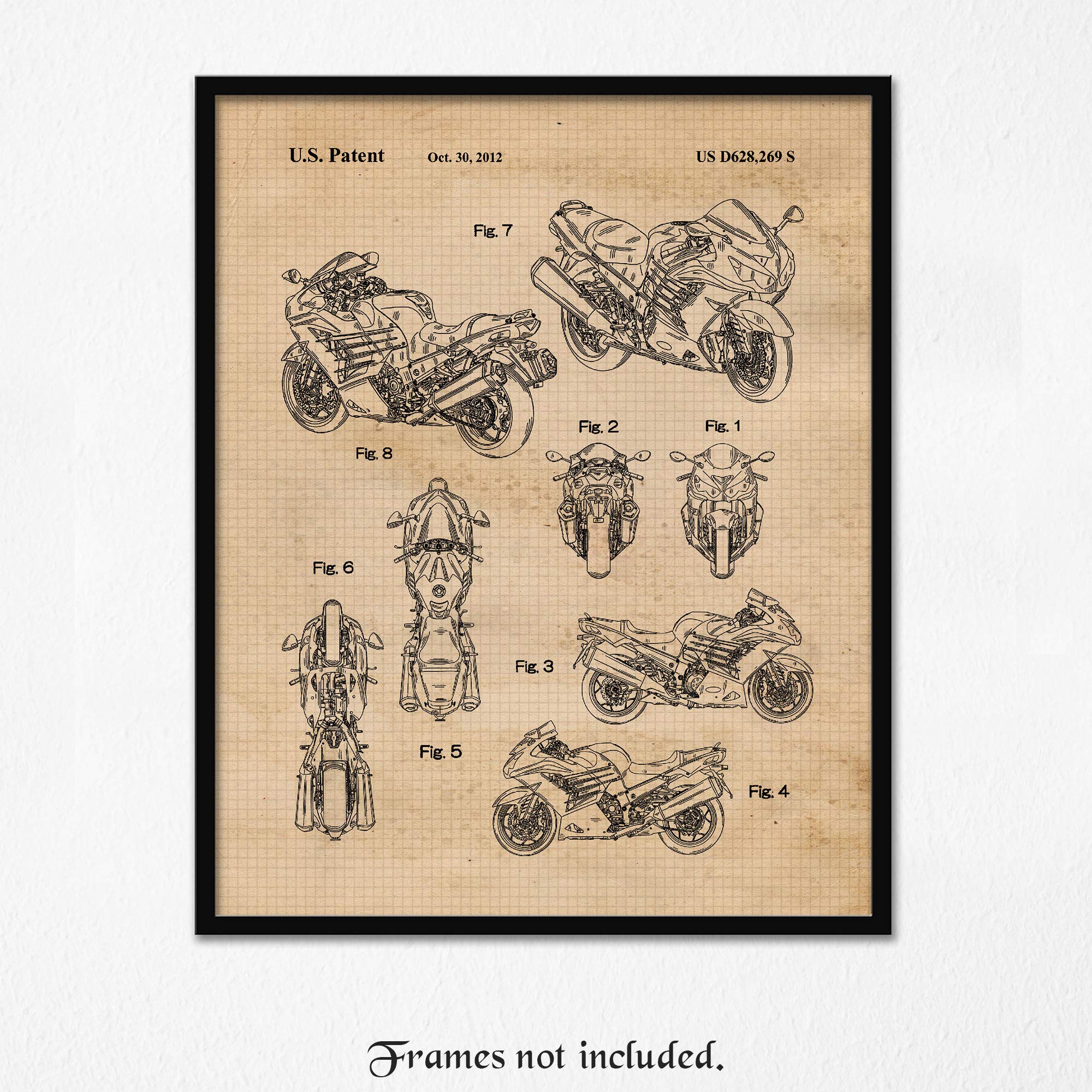 Classic Ninja Motorcycle Patent Prints, 1 (11x14) Unframed Photos, Wall Art Decor Gift for Home Kawasaki Office Engine Gears Garage School Student Teacher AMA Motorsports Coach Bike Team Racing