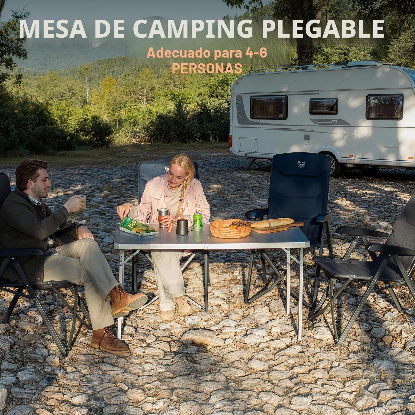 TIMBER RIDGE Mesa de camping plegable, altura ajustable, mesa plegable portátil para picnic, cocina, jardín, senderismo, viajes, 94 x 70 cm