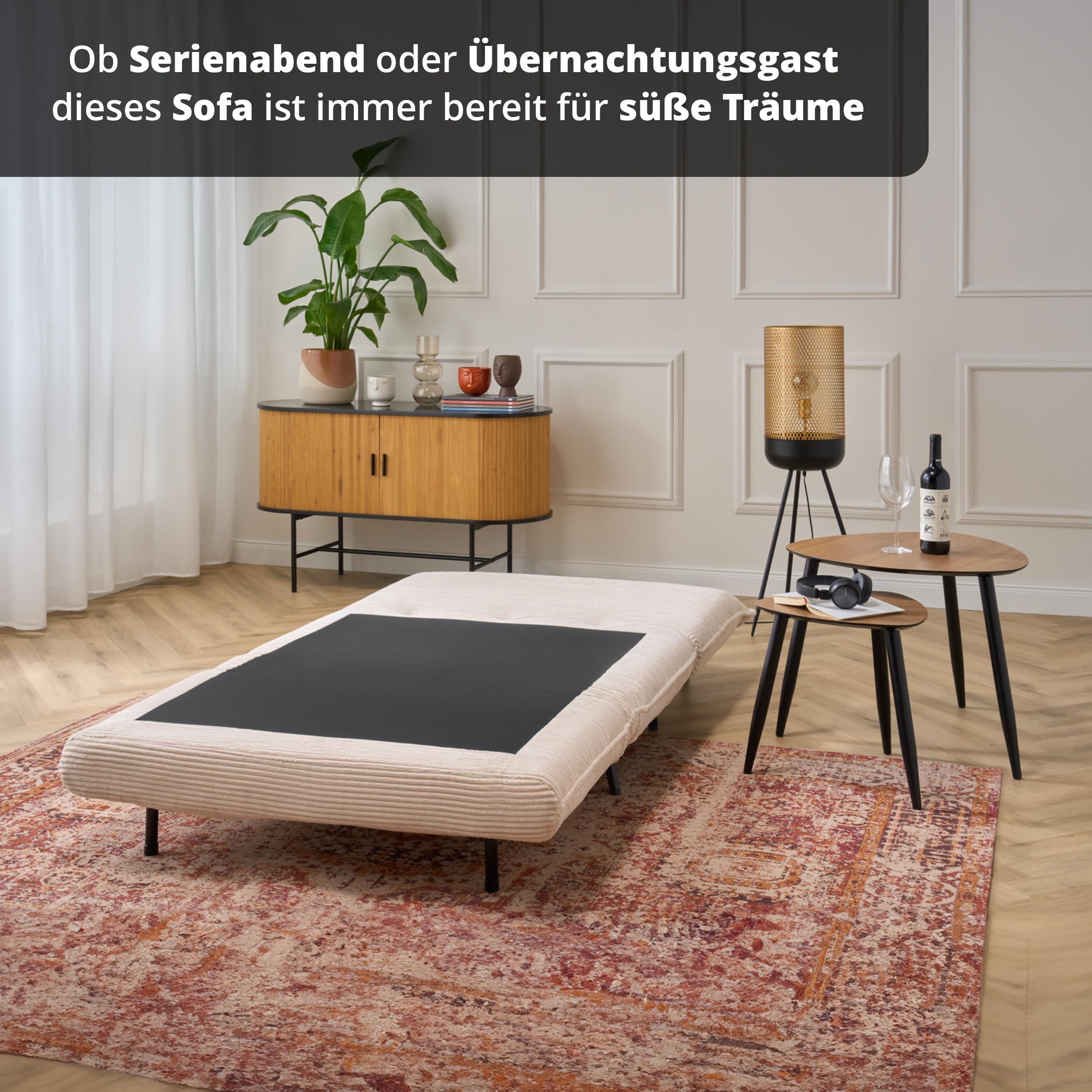 KHG Schlafsessel Beige - Liegefläche ca. 193x108 cm, Sitzhöhe 42 cm, Cordstoff, Relax- und Schlaffunktion, Nosag-Wellenunterfederung, inkl. Nierenkissen, modernes Design