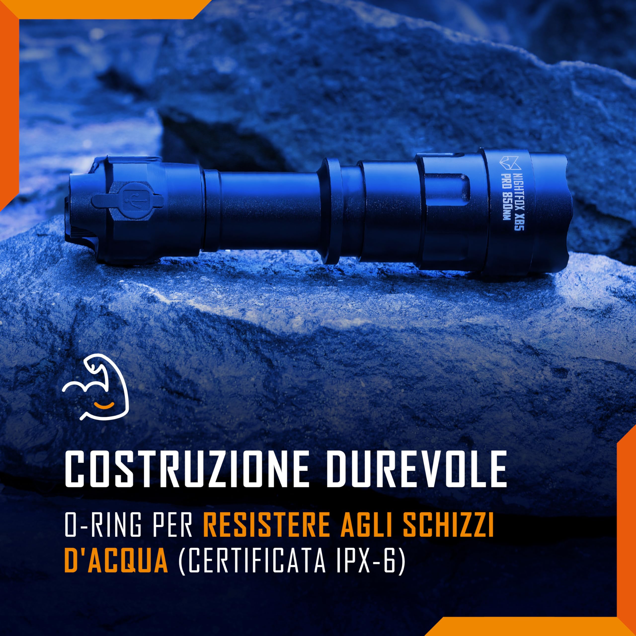 Nightfox XB5 Pro Torcia IR | Lunghezza d'onda 850nm | Luce invisibile per l'uso solo con dispositivi per visione notturna | Batteria ricaricabile tramite USB inclusa | Messa a fuoco regolabile