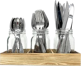 Mason Jar Glass Utensil Holder Flatware Caddy Silverware Organizer for Spoons  K - Compare price