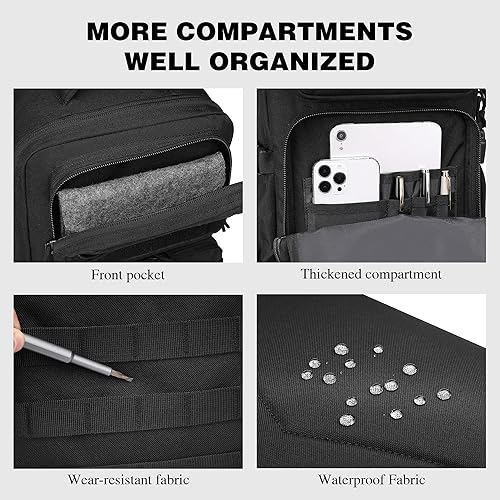 Miniatura 7 de Wotony Mochila táctica militar para hombre, impermeable, paquete de asalto de 3 días, bolsa Molle con soporte para botella de agua