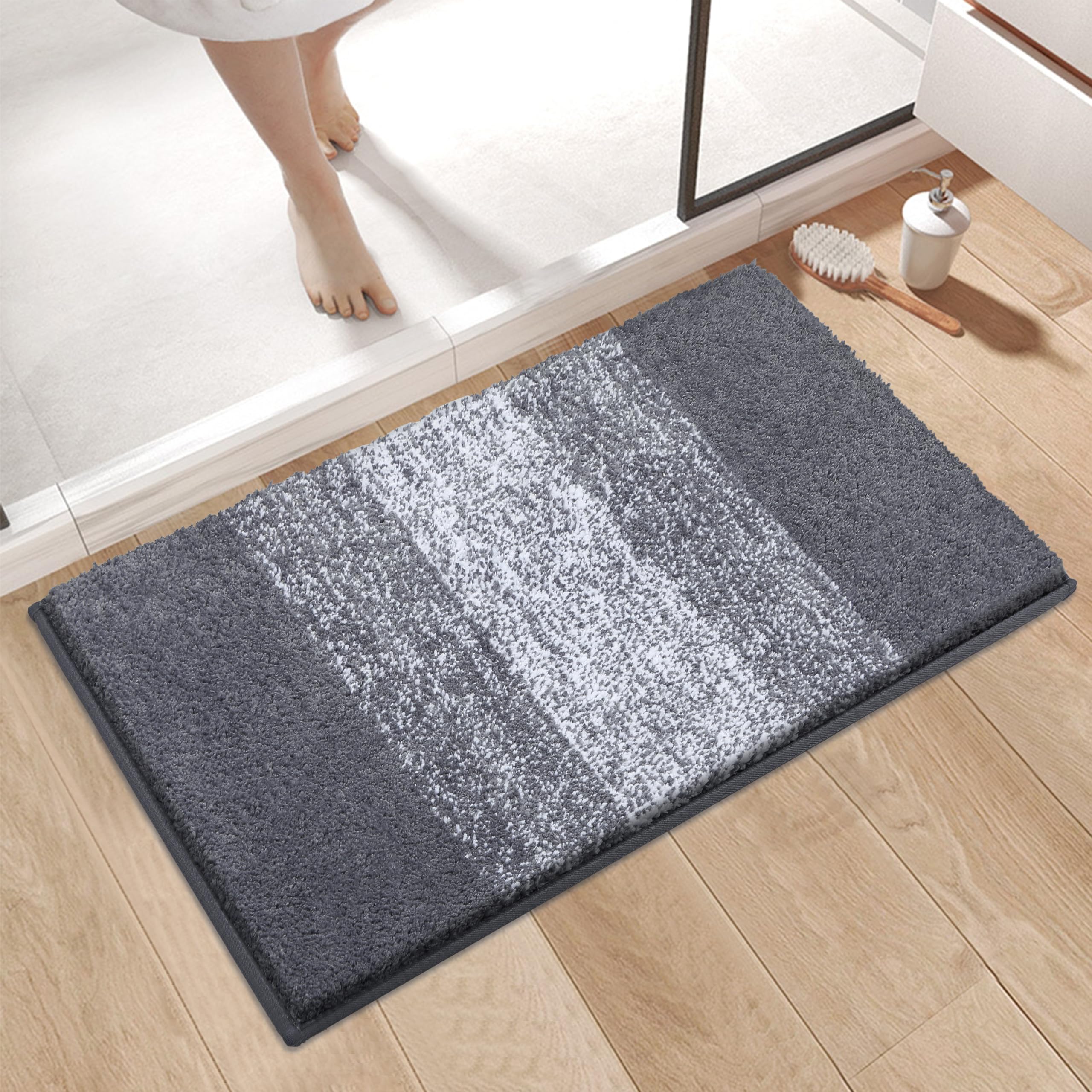 Enyhom Weich Groß Badematten 80 x 120 cm, Badezimmerteppich Badteppich rutschfeste Wasserabsorbierend Badvorleger für Dusche,Badewanne Maschinenwaschbar Duschvorleger Duschteppich,Grau