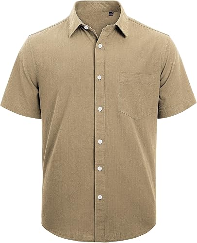 Miniatura 154 de J.VER Camisas de manga corta de lino y algodón para hombre, estilo informal, ligeras, con botones, para vacaciones, playa y verano, con bolsillo