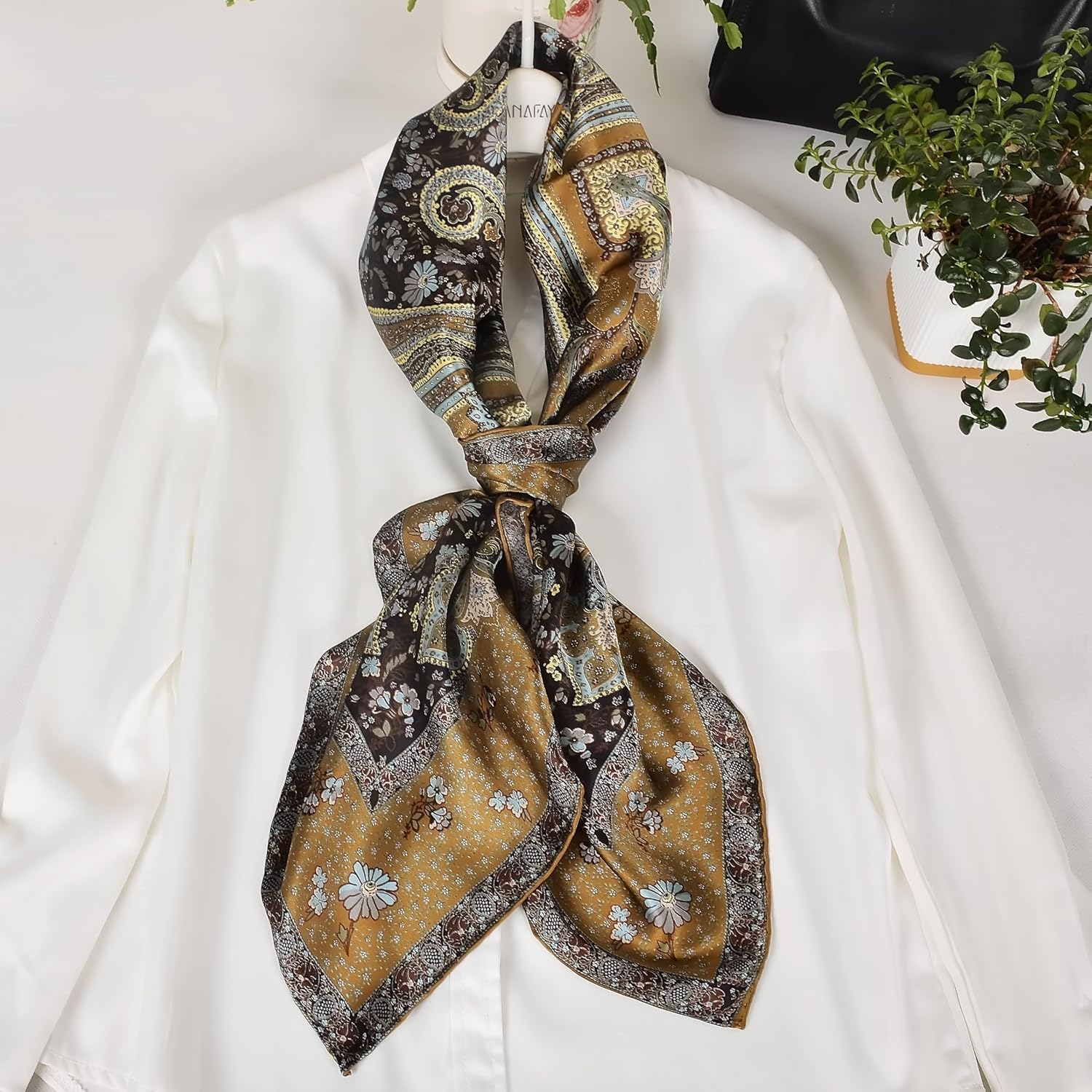 Women 100% Mulberry Silk Scarf Square Shawl 43"*43" - Floral Print, for Party, Travel & Photography (Headscarf/Wrap) - Image 6