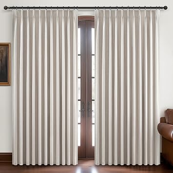 Curtains 70 Inch Length Wide Pinch Pleated Blackout for Sliding Glass Door, Farmhouse Natural Linen Thick Thermal for Summer Heat/Sound Noise Reducing Heavy Large Window Drapes 70"Wx102"Lx2Panels