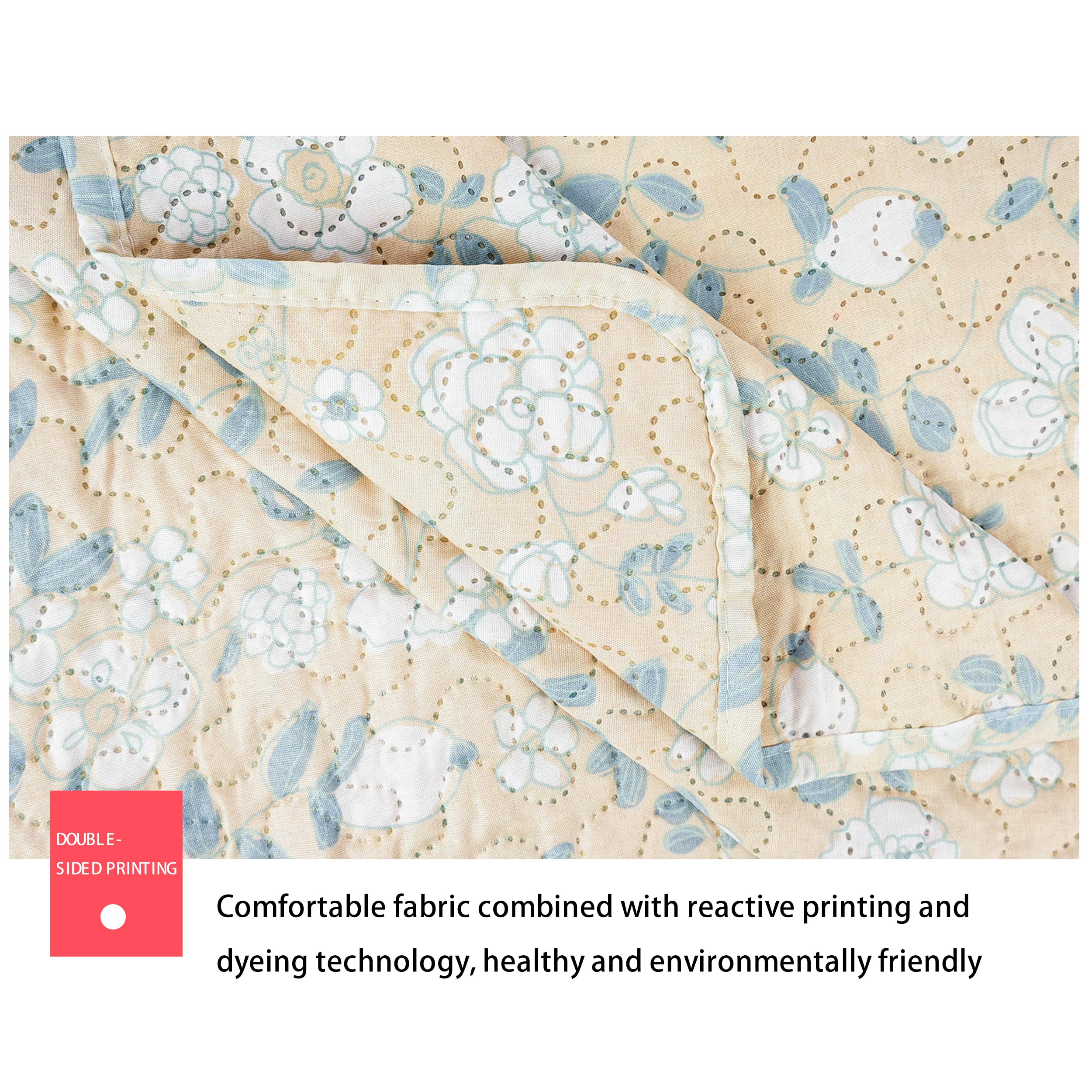 H HANSEL HOME Colcha Bouti Estampada Cama 140/150/160, 100% Microfibra Extra Suave, Bicolor Reversible, Cubrecama Fina, para Verano y Entretiempo, Incluye 2 Funda de Cojín - Flor Turquesa 250x260