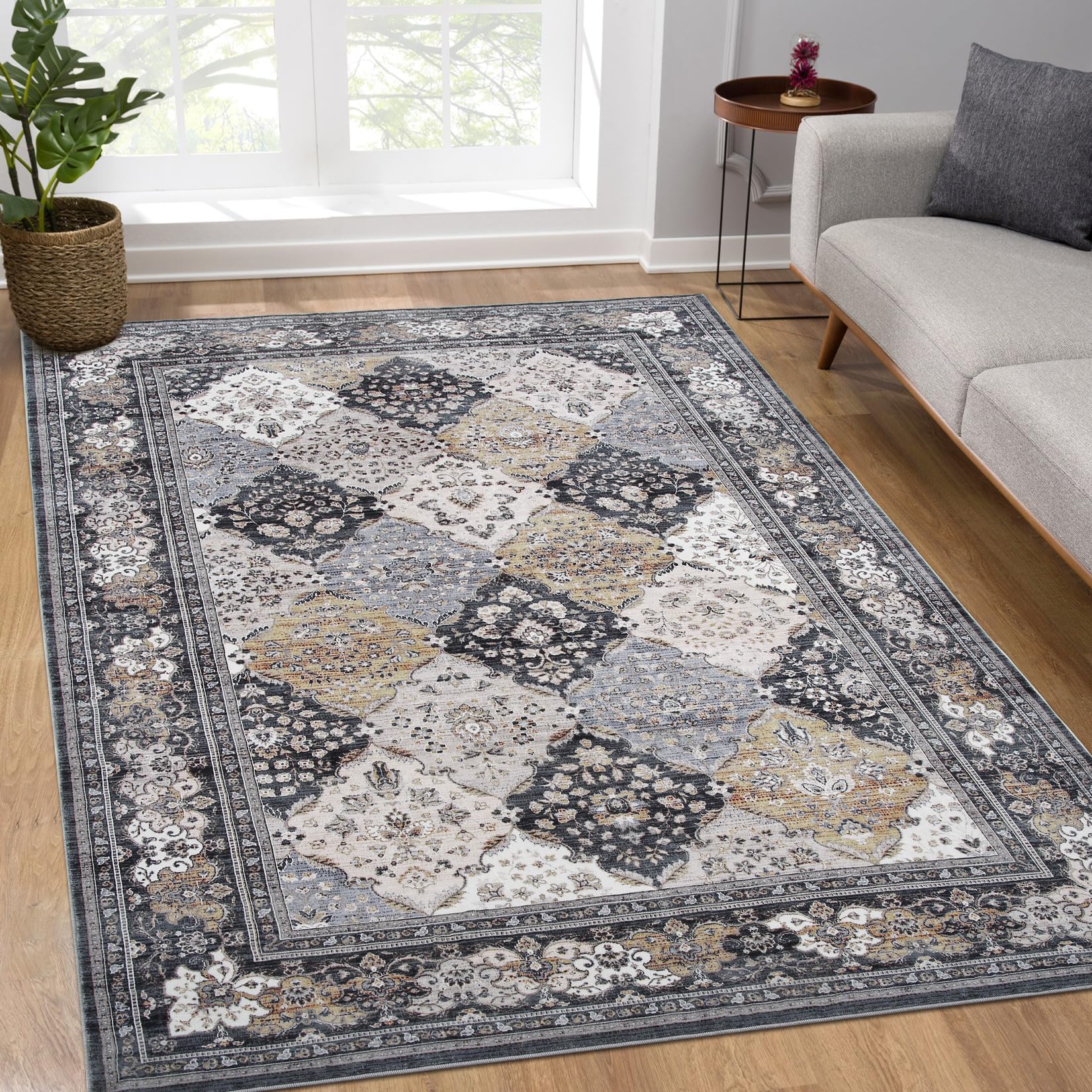 Garvee Tapis Bohème, Lavable en Machine – Antidérapant Et Déperlant, Motif Floral Marocain – Idéal pour Le Salon, La Chambre, La Salle à Manger, Le Bureau Et La Cuisine – Format Couloir 120 x 170 Cm