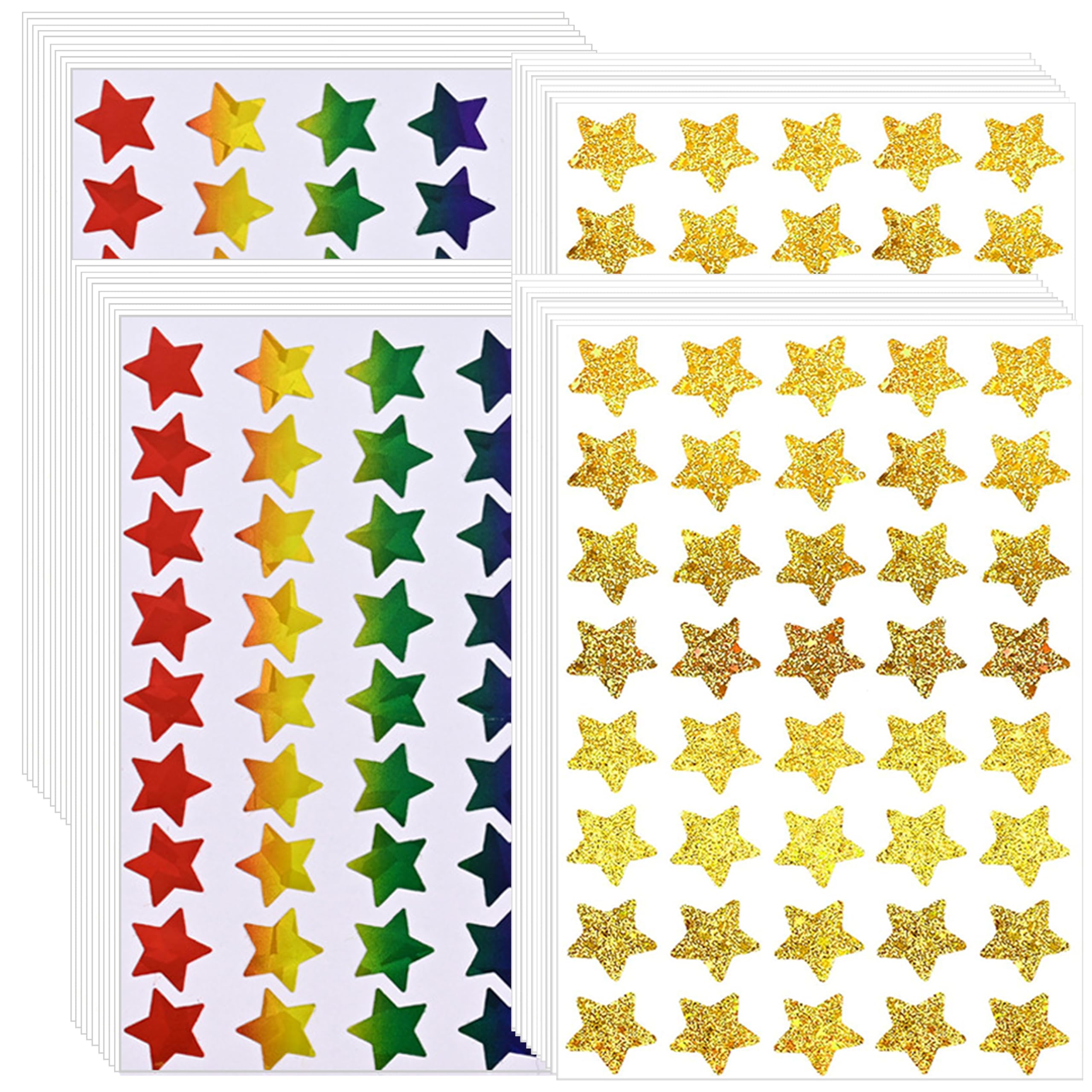 HORNYPOOT Gold Star Stickers1800pcs 40 Sheet,0.5 Inch Small Foil Sticker for Kids Reward School Planner Behavior Chart,Reward Stickers for Children Classroom Teacher Supplies (Mix-Color, 40)