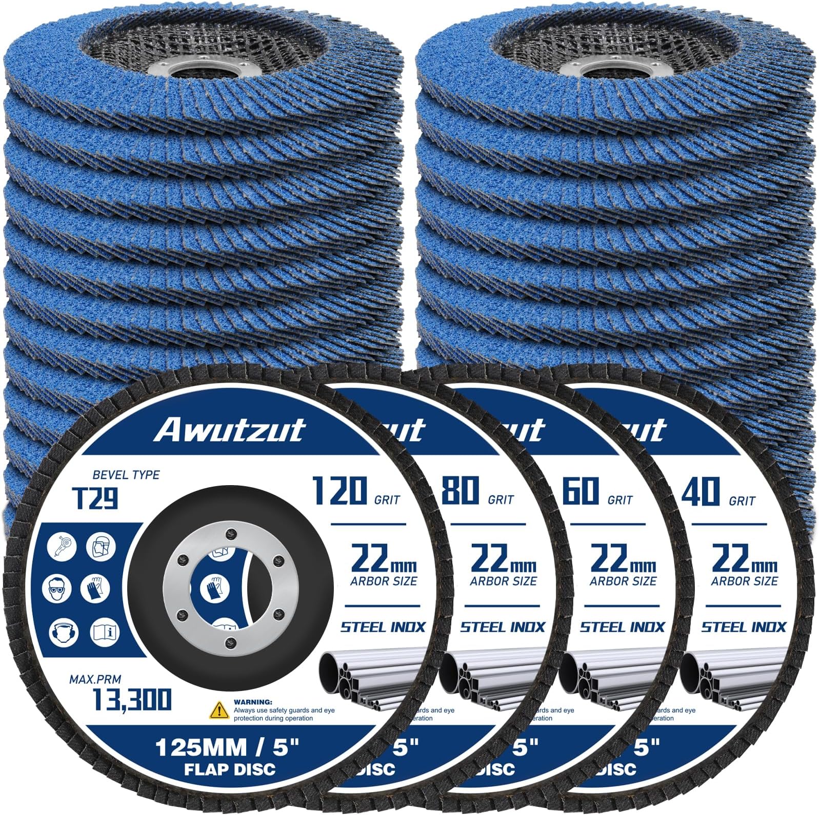 Flap Discs 125mm for Angle Grinder Sanding Disc 40/60/80/120 Grit T29 Abrasive Grinding Wheels & Discs (22PCS)