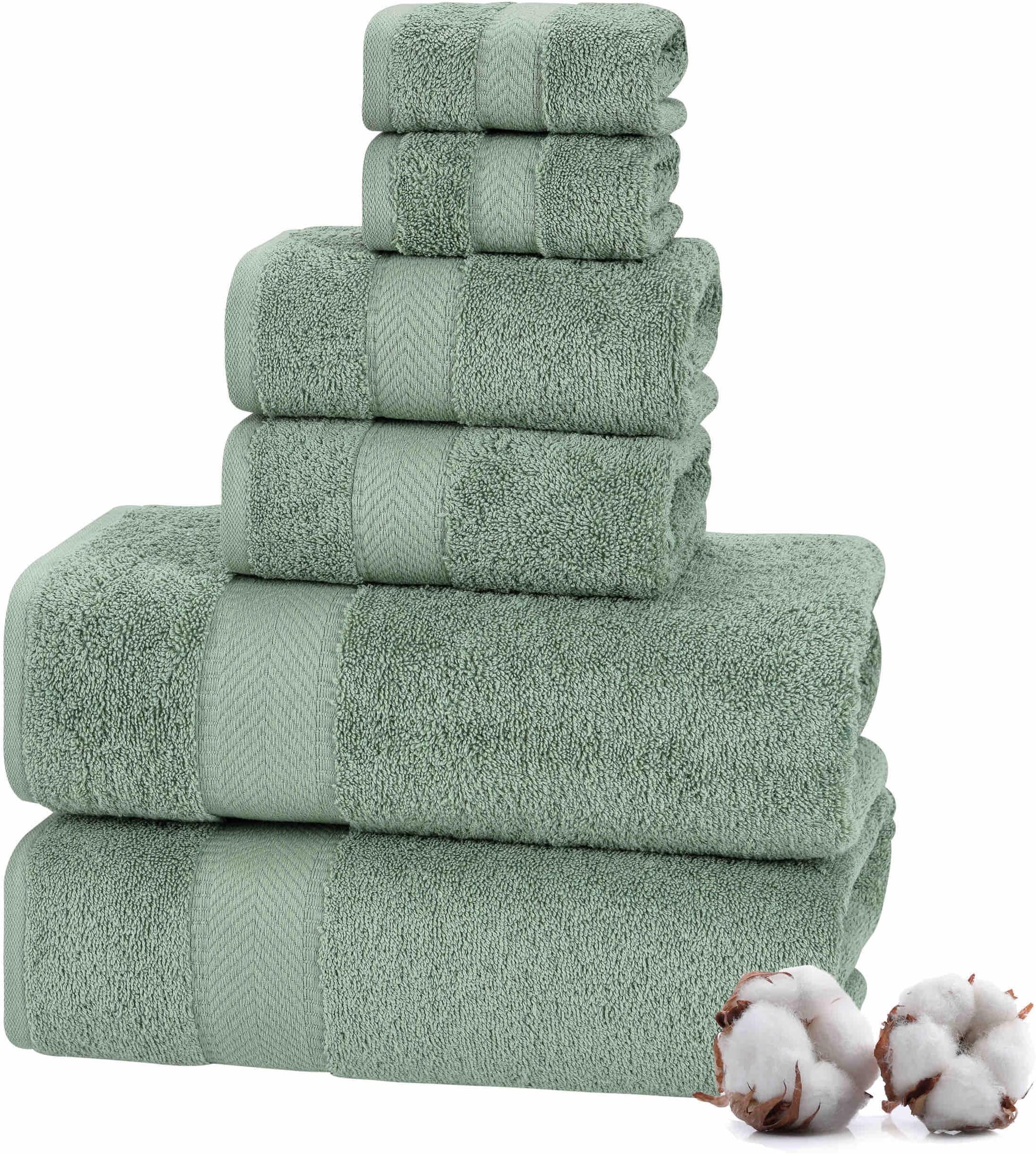 TEXTILOM 100% Turkish Cotton 6 Pcs Luxury Bath Towels, Soft & Absorbent Bathroom Towels Set (2 Bath Towel, 2 Hand Towel, 2 Washcloths)- GreenOEKO-TEX STANDARD 100