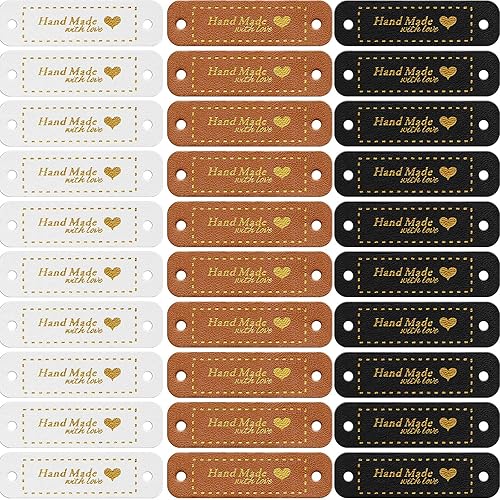 30 etiquetas hechas a mano de cuero sintético para artículos de ganchillo hechas a mano con etiquetas de amor etiquetas hechas a mano para Marrón,
