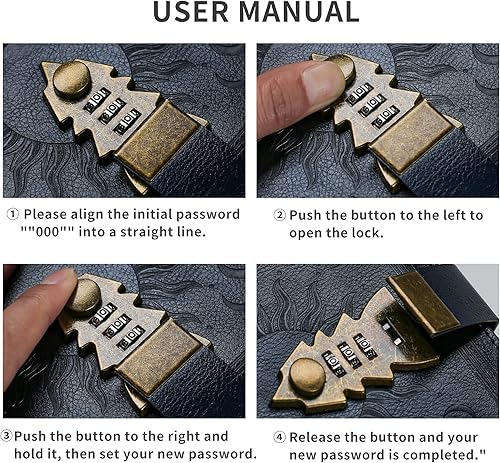 Miniatura 8 de ZXHQ Diario con cerradura para mujeres y hombres, tamaño A5 de 240 páginas con cerradura con bolígrafo, diseño de borde vintage, cuaderno de